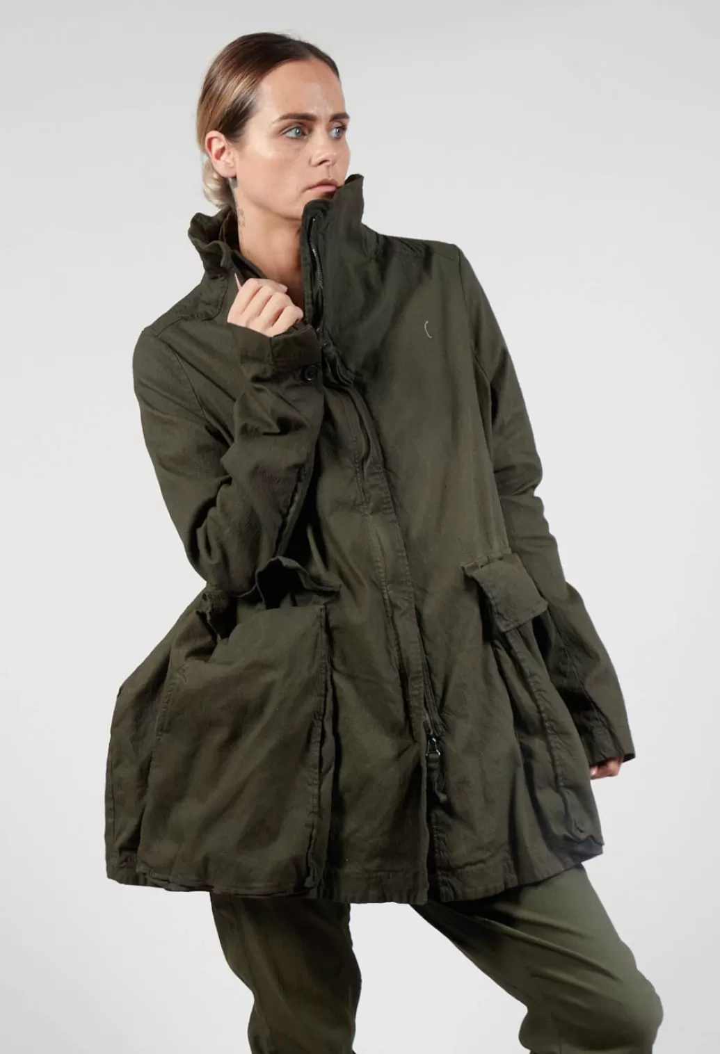 Jackets^Rundholz Dip High Neck Wide Fit Jacket With Statement Pockets In Olive