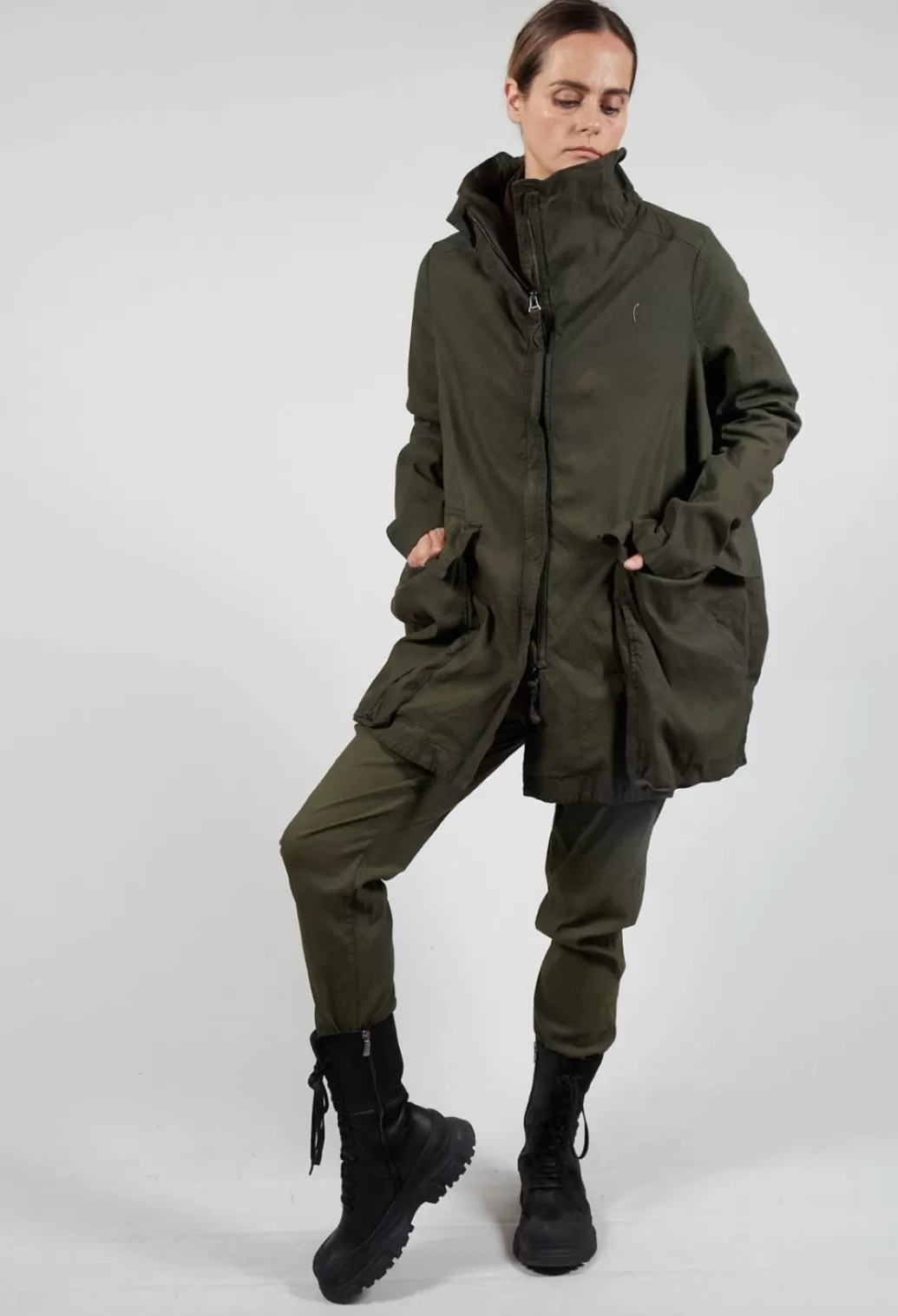 Jackets^Rundholz Dip High Neck Wide Fit Jacket With Statement Pockets In Olive