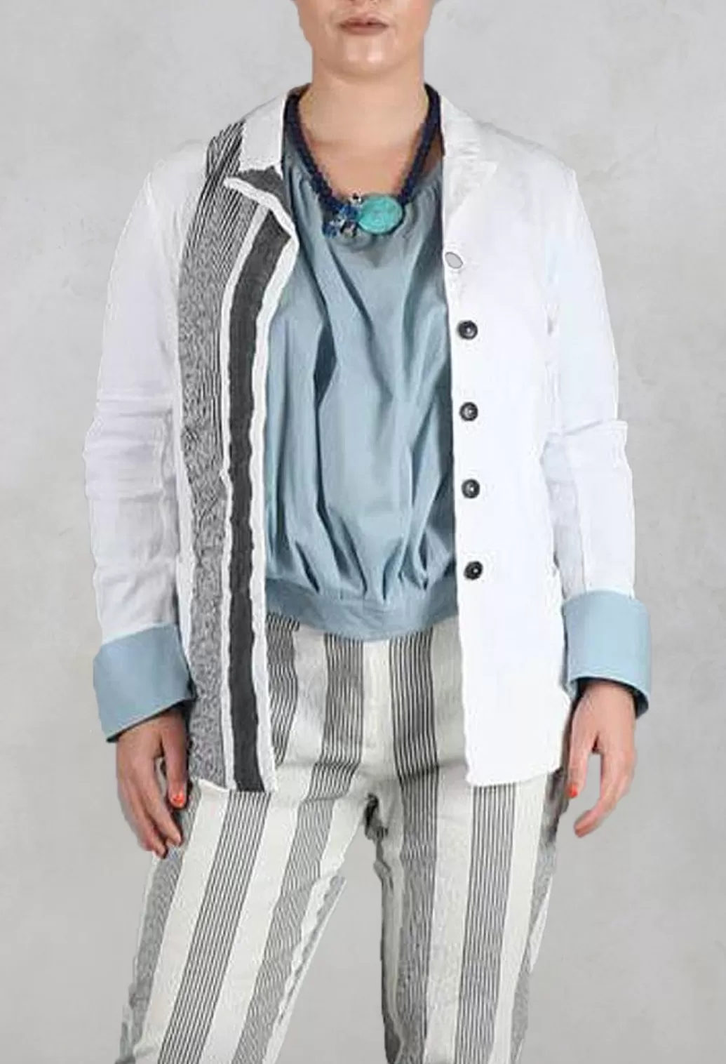 Jackets^Rundholz Black Label Jacket With Drawstring Back In White Stripe