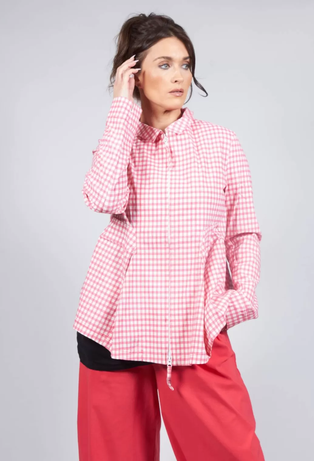 Jackets^Rundholz Black Label Jacket With Flared Hemline In Cherry Check