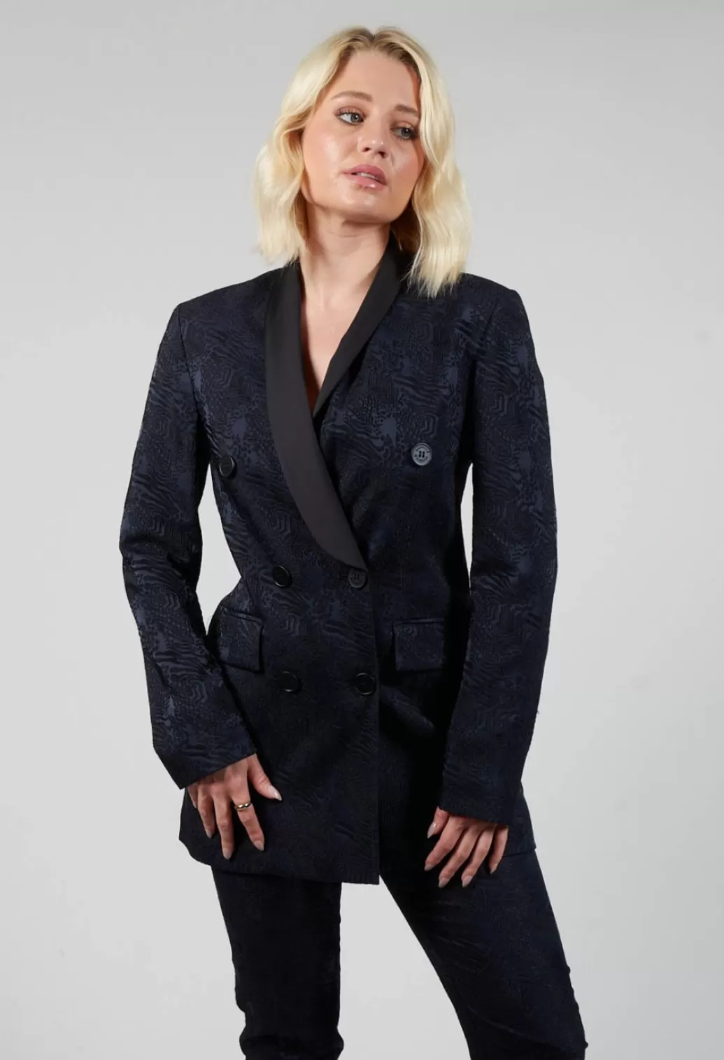 Jackets^Beatrice B Jacquard Double Breasted Jacket In Navy