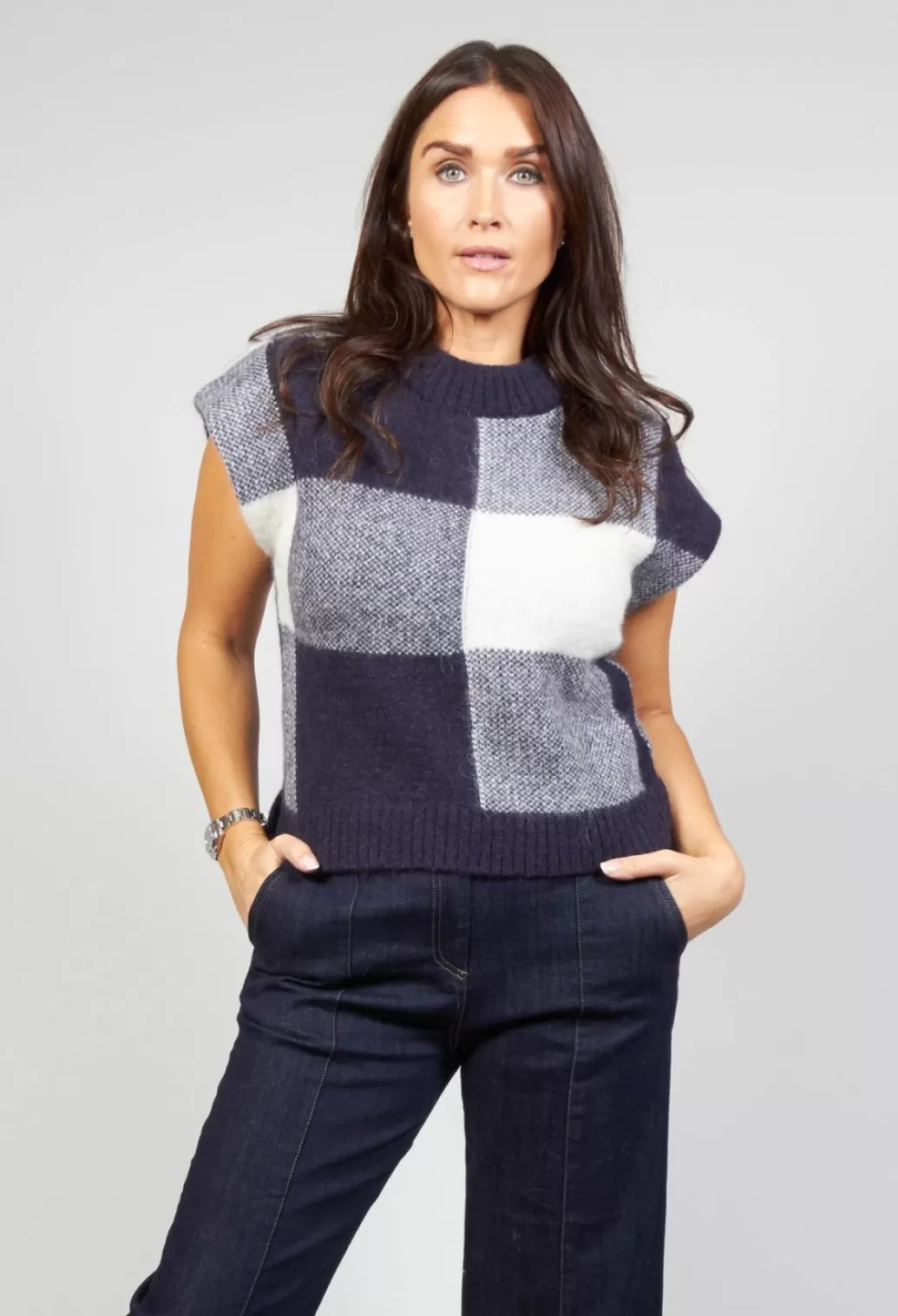 Jumpers^Collectors Club Knitted Vest Checked Jaquard In Navy