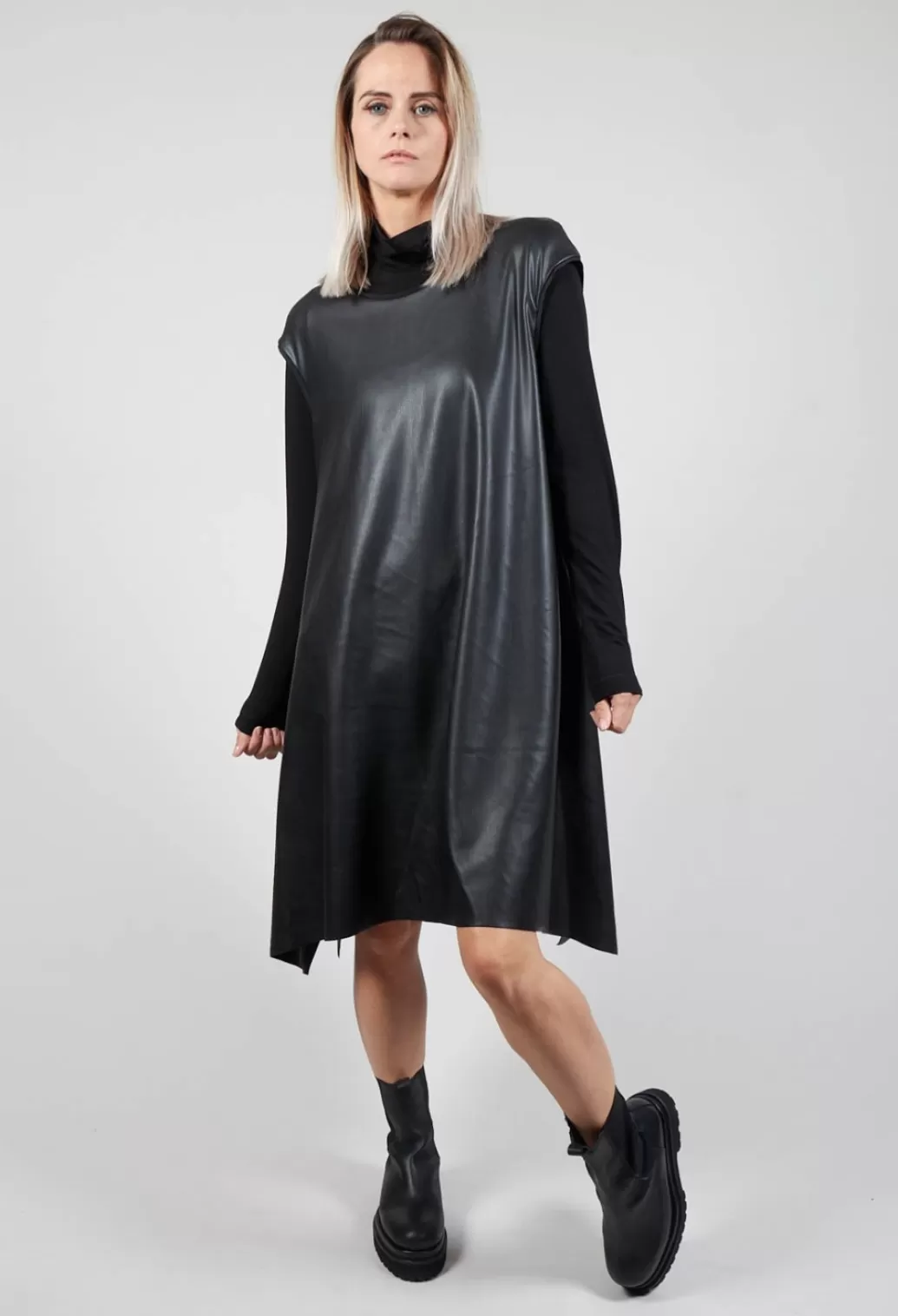 Dresses^Xenia Design Leather Look A Line Dress In Black