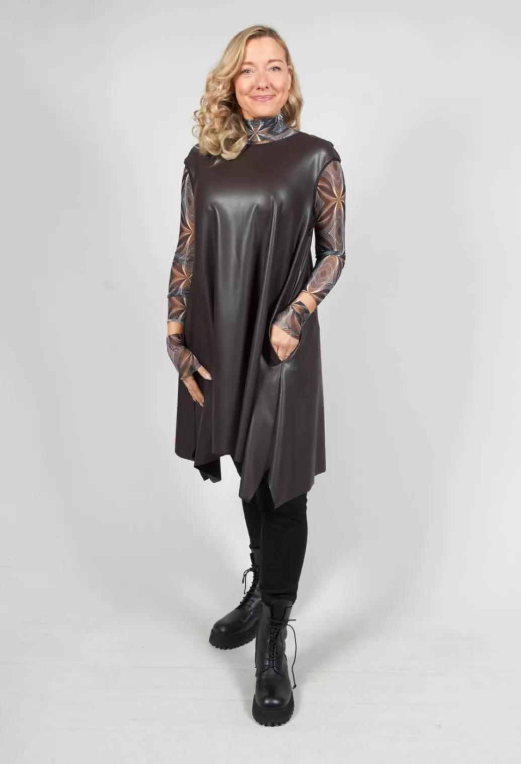 Dresses^Xenia Design Leather Look A Line Dress In Brown