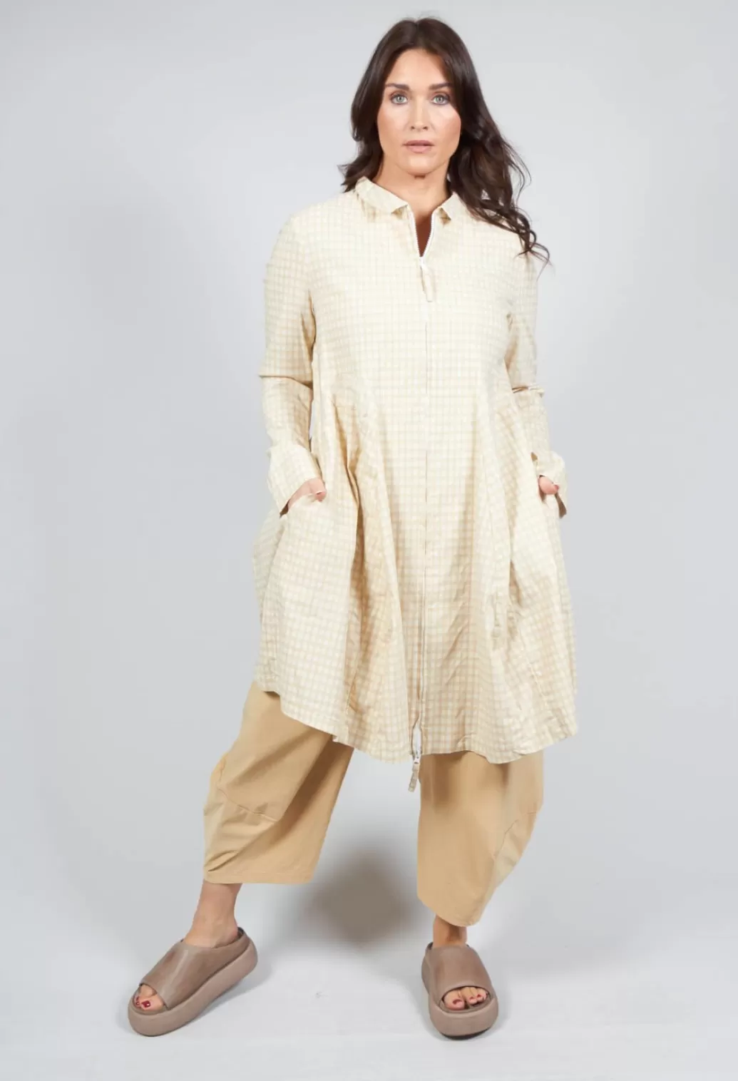 Coats^Rundholz Black Label Lightweight Coat With Tulip Hem In Corn Check