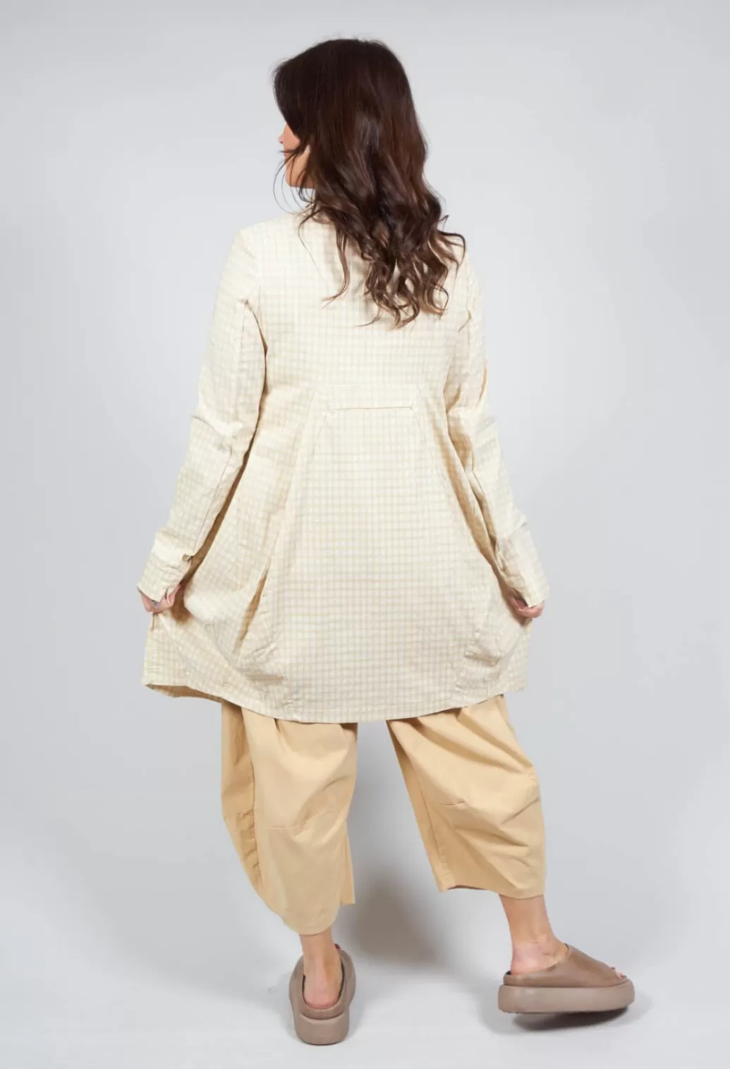 Coats^Rundholz Black Label Lightweight Coat With Tulip Hem In Corn Check