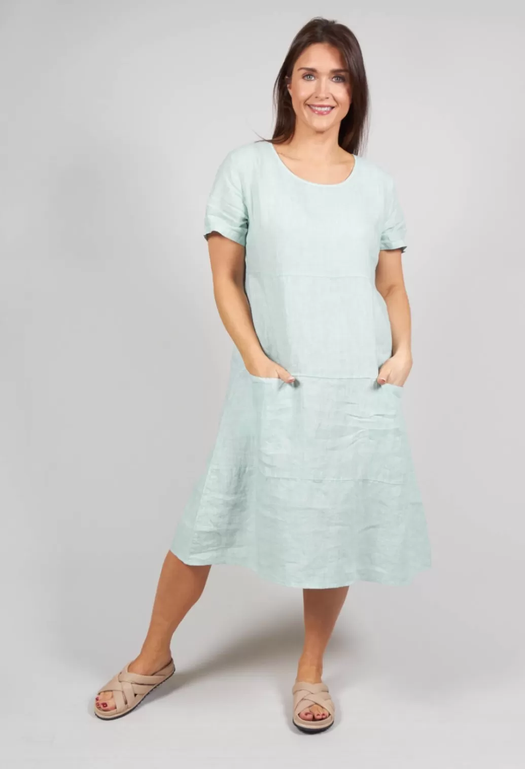 Dresses^Blueberry Linen Dress With Front Slit Pockets In Aqua