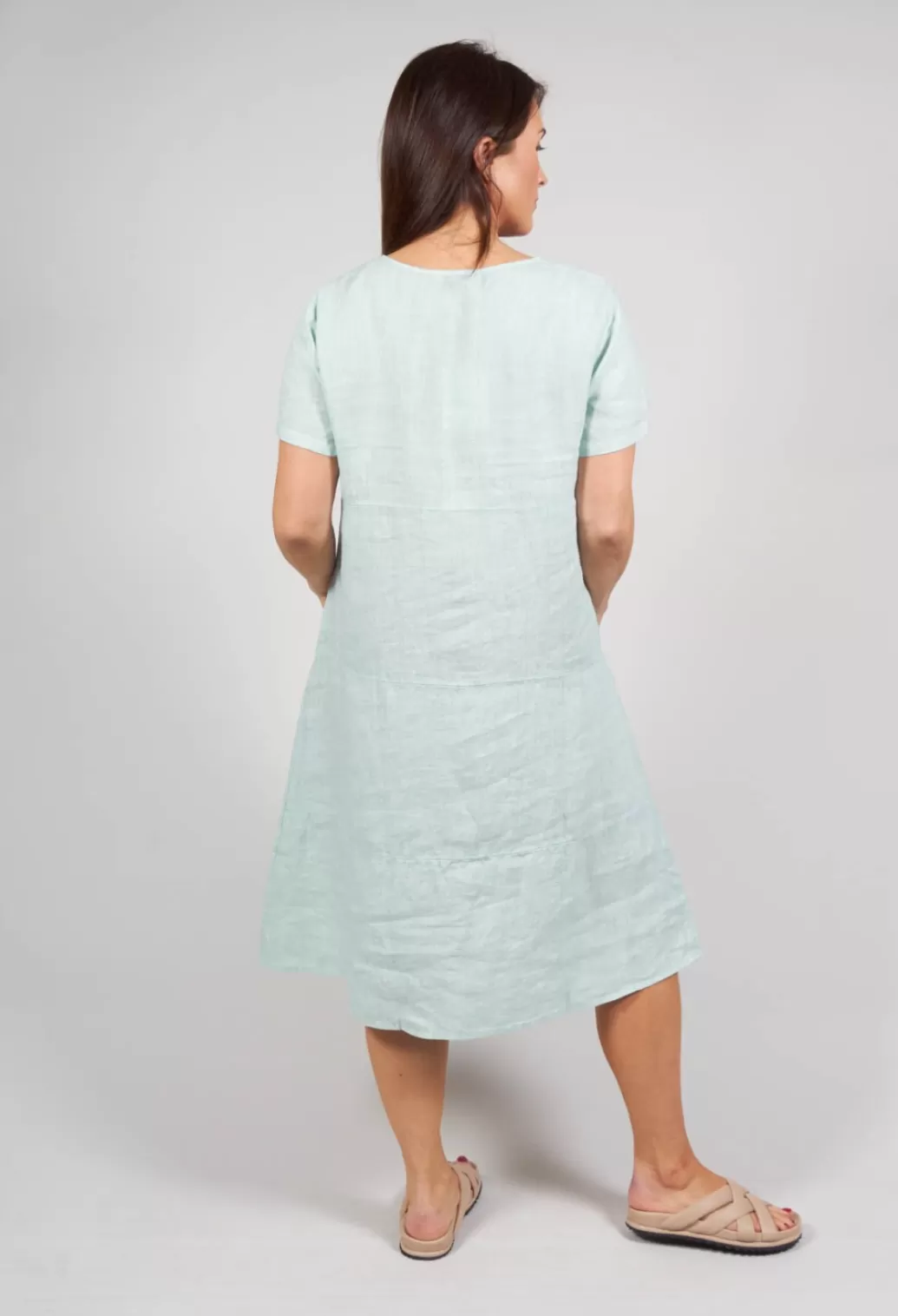 Dresses^Blueberry Linen Dress With Front Slit Pockets In Aqua