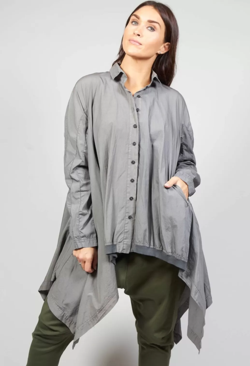 Dresses^Rundholz Black Label Long Cotton Shirt Dress With Asymmetric Hem In Grey