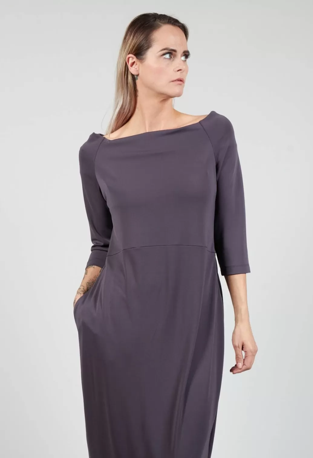 Dresses^Xenia Design Long Dress With Three Quarter Length Sleeves In Dark Grey