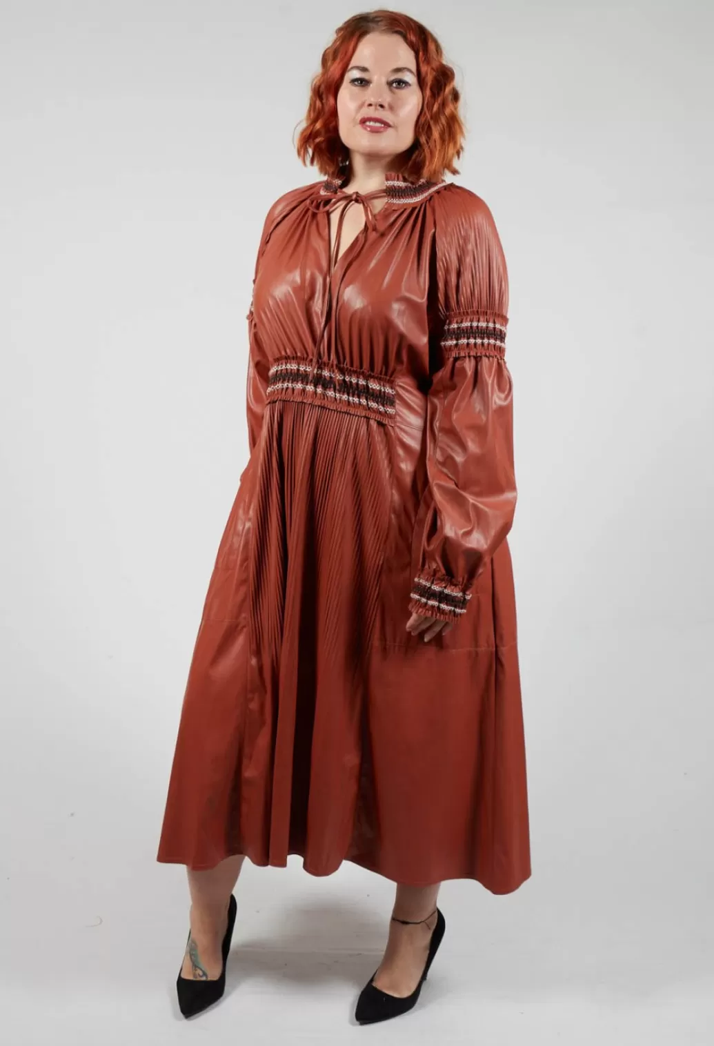 Dresses^Beatrice B Long Length Faux Leather Dress In Brown