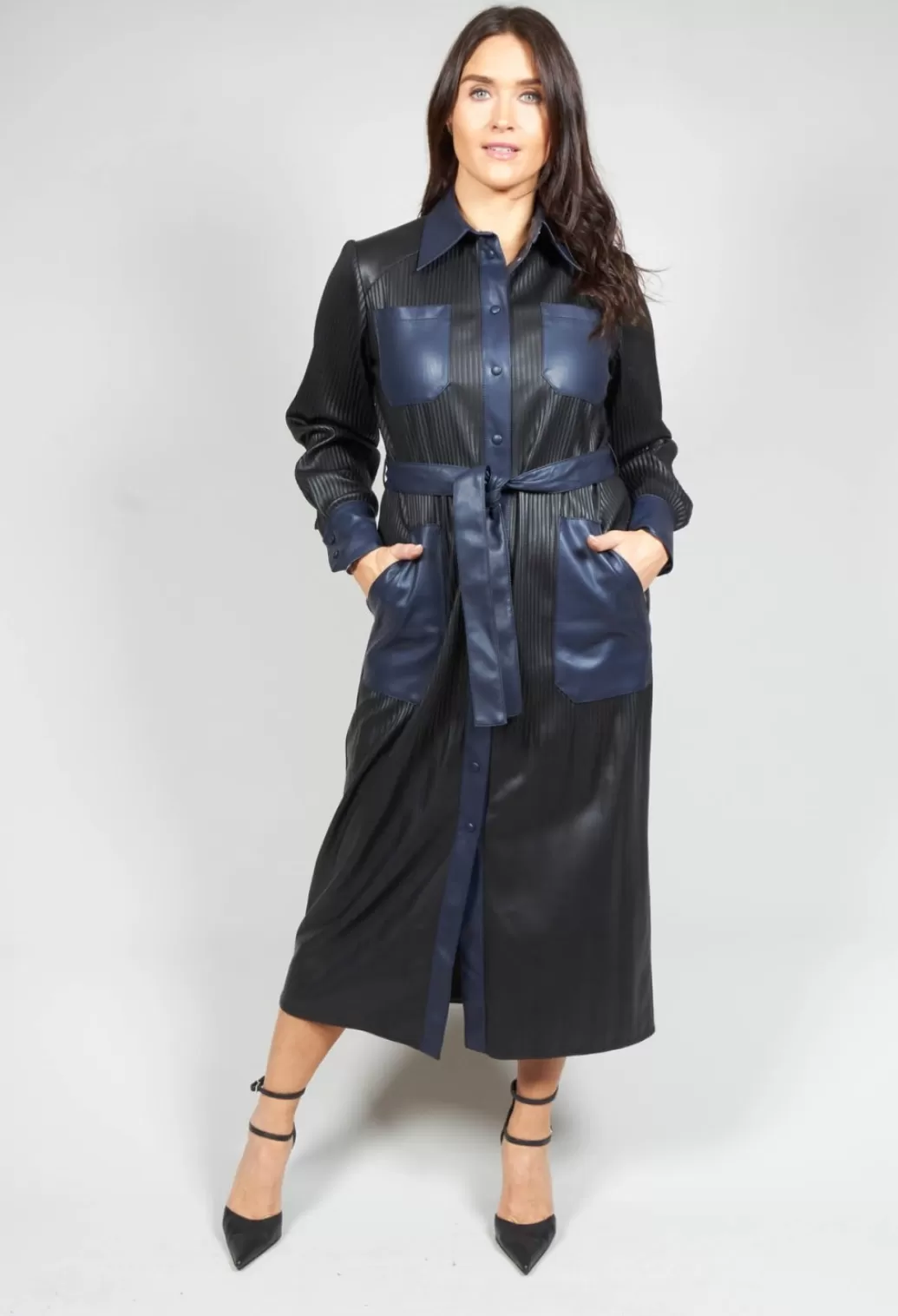 Dresses^Beatrice B Long Length Faux Leather Dress In Navy