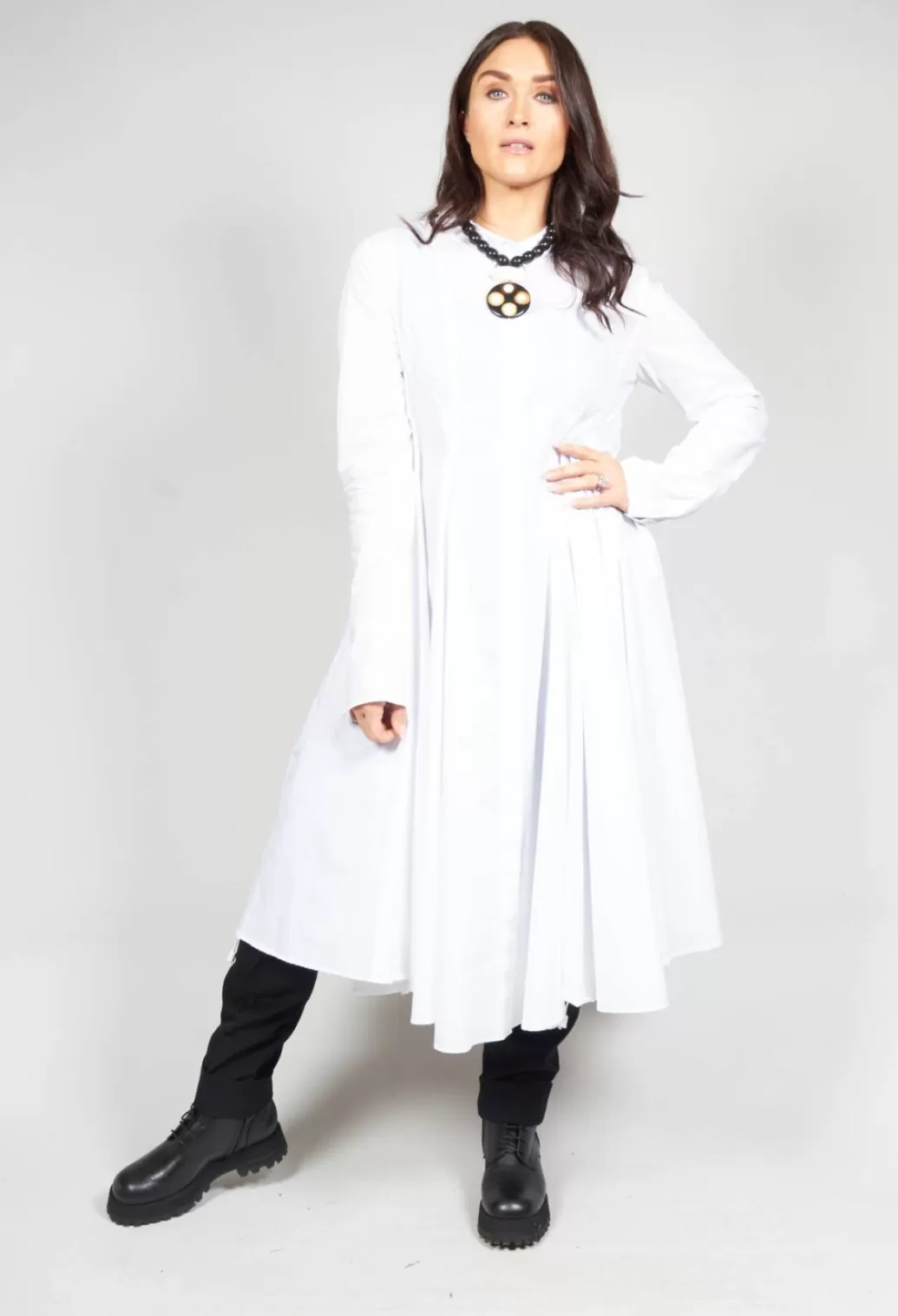Dresses^Rundholz Mainline Long Shirt Dress With Front And Back Tie Gathers In White