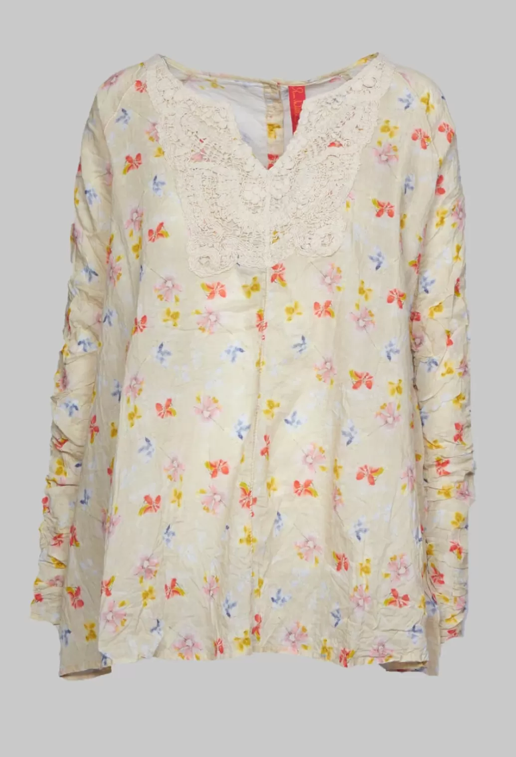 Shirts & Blouses^Ewa I Walla Long Sleeve Blouse With Lace Neckline Detail In Yellow Flower