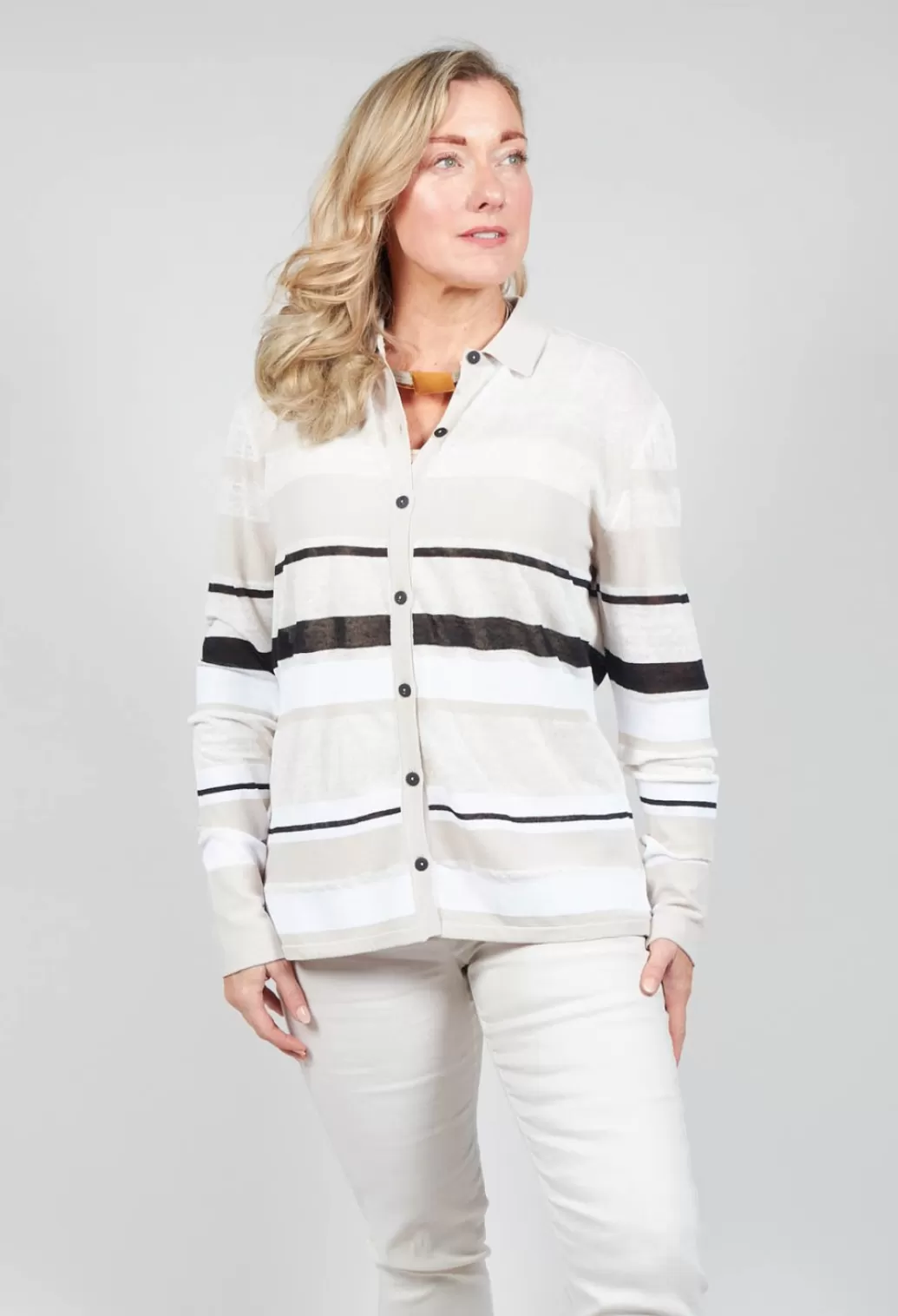 Cardigans^Sarah Pacini Long Sleeve Button Through Cardigan In Beige Stripe