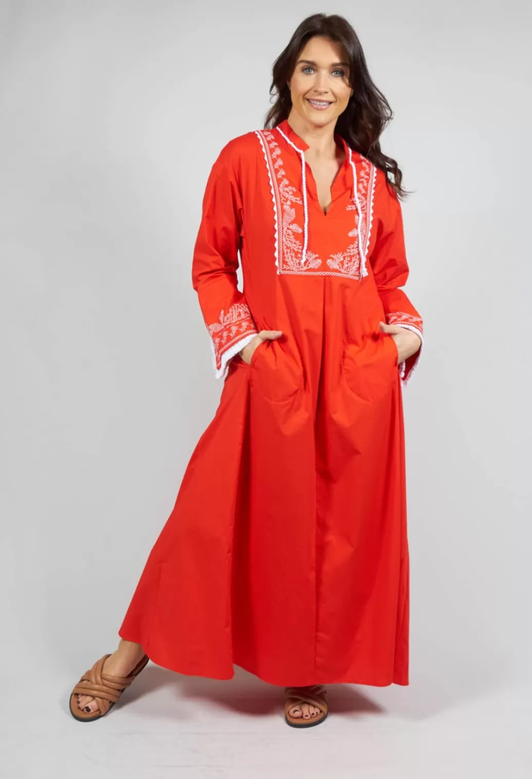 Dresses^Beatrice B Long Sleeve Dress With Embroidery Detail In Red