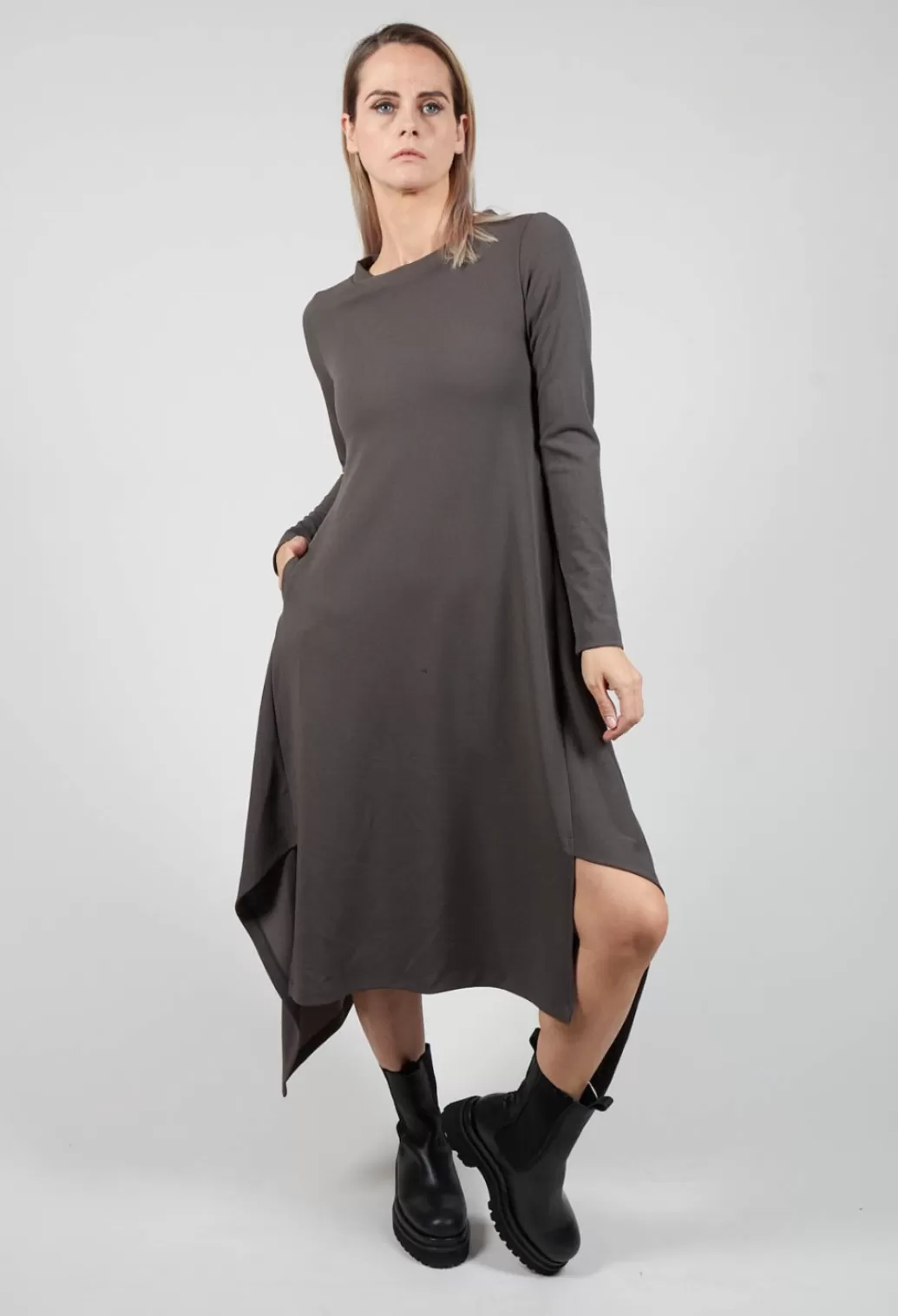 Dresses^Xenia Design Long Sleeve Dress With Front Splits In Grey