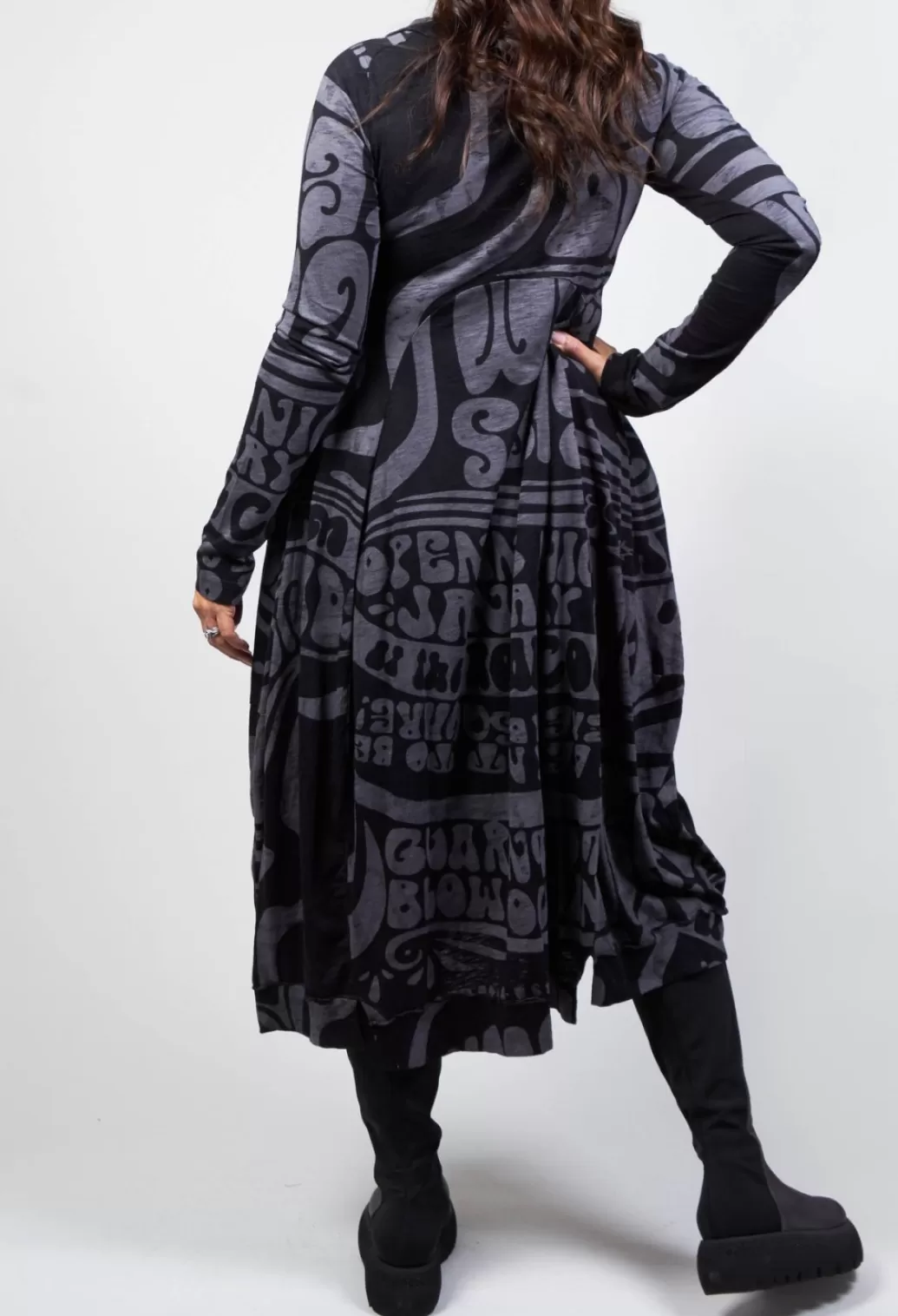Dresses^Rundholz Black Label Long Sleeve Jersey Dress With Fabric Overlay In Black Print