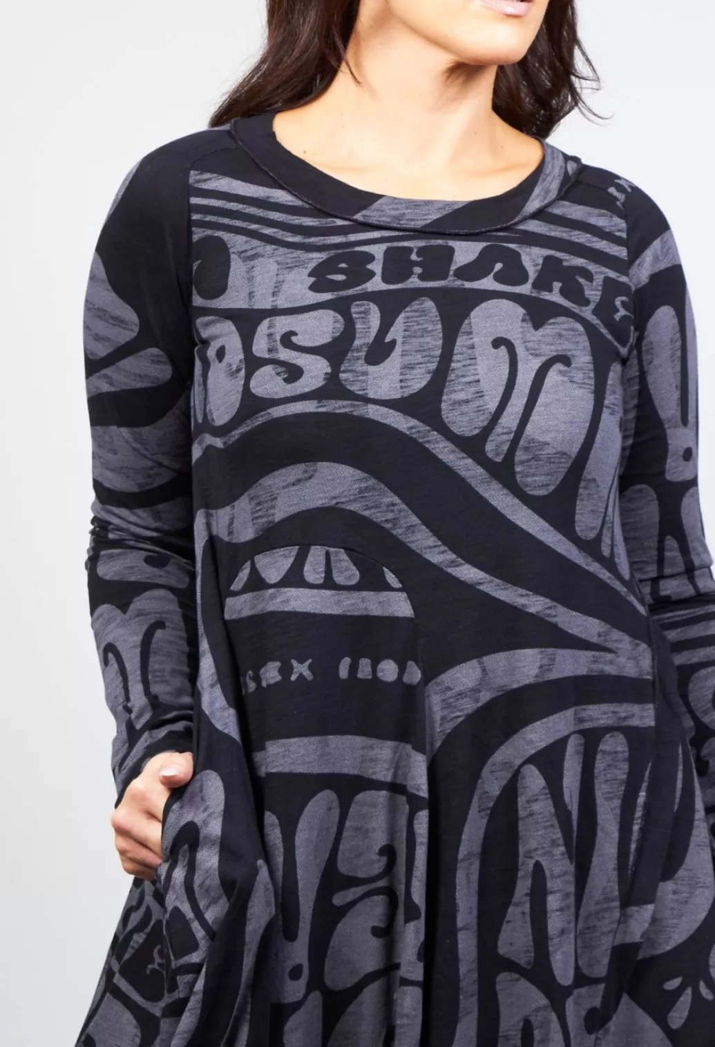 Dresses^Rundholz Black Label Long Sleeve Jersey Dress With Fabric Overlay In Black Print