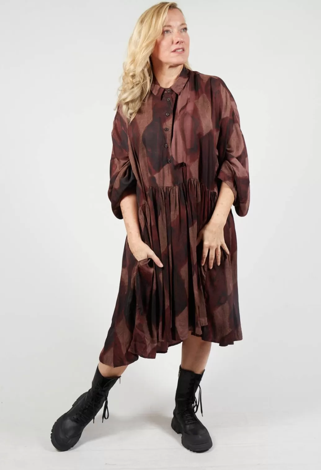 Dresses^Rundholz Mainline Long Sleeve Shirt Dress In Cappuccino Check