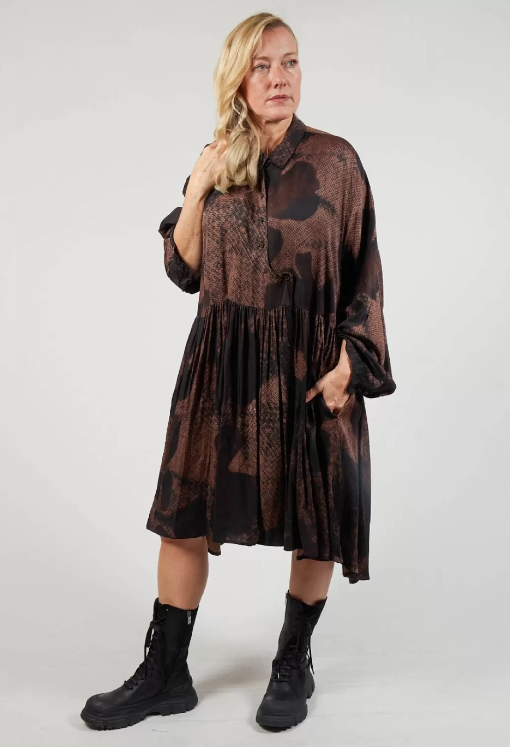 Dresses^Rundholz Mainline Long Sleeve Shirt Dress In Cappuccino Flower