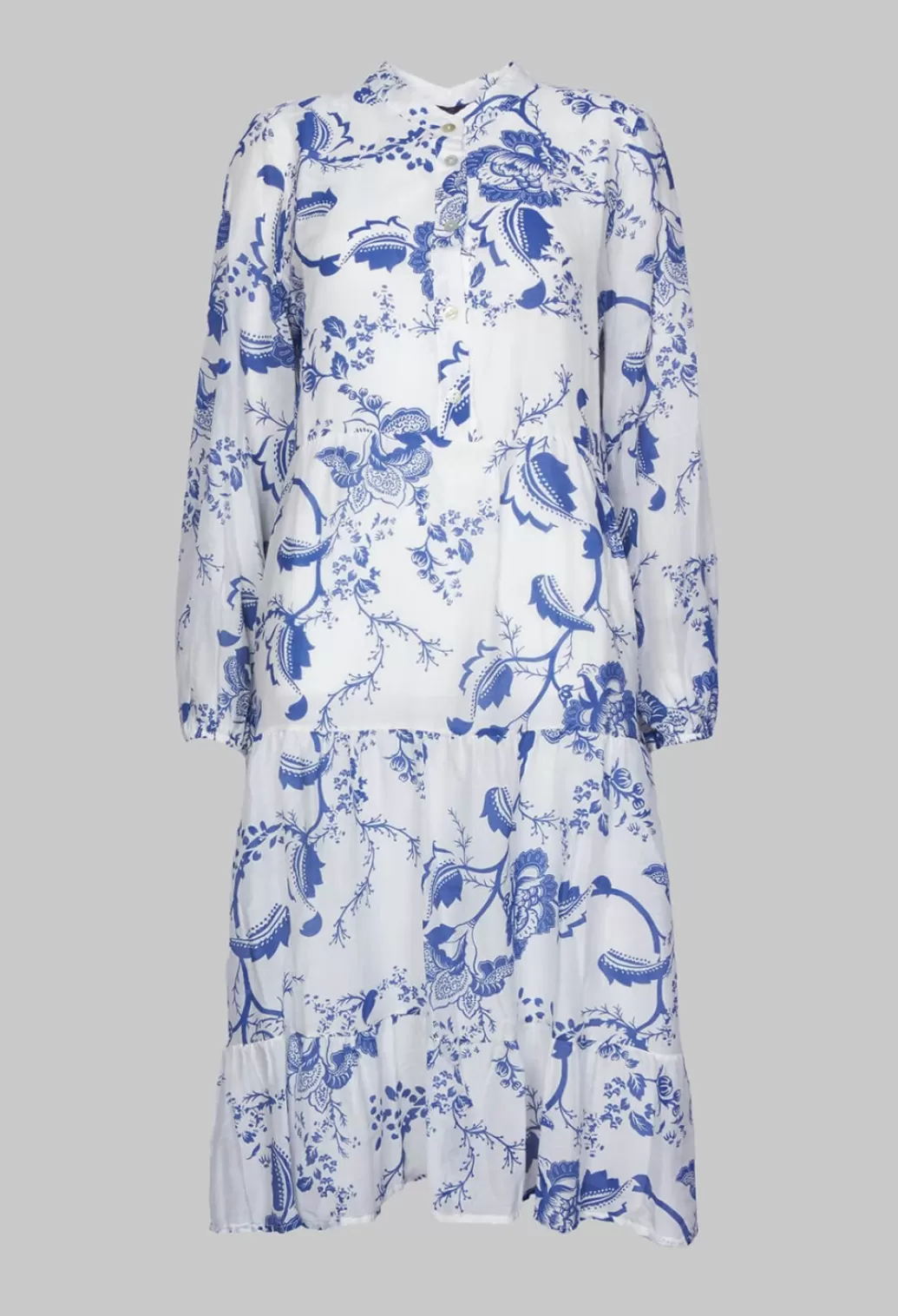 Dresses^Baci Long Sleeve Shirt Dress With Blue And White Print
