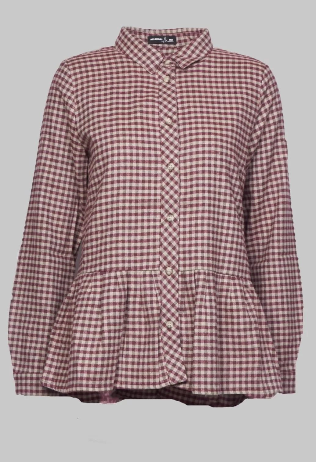 Shirts & Blouses^Mes Soeurs & Moi Long Sleeve Shirt With Flared Hem In Burgundy Check