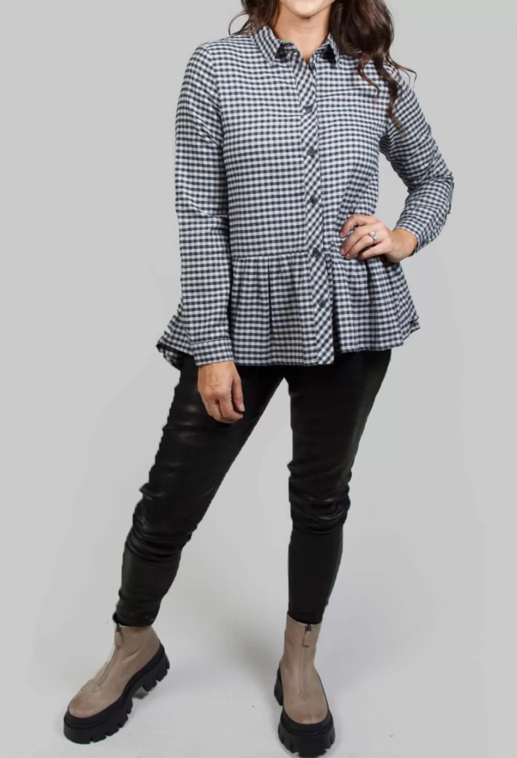 Shirts & Blouses^Mes Soeurs & Moi Long Sleeve Shirt With Flared Hem In Navy Check