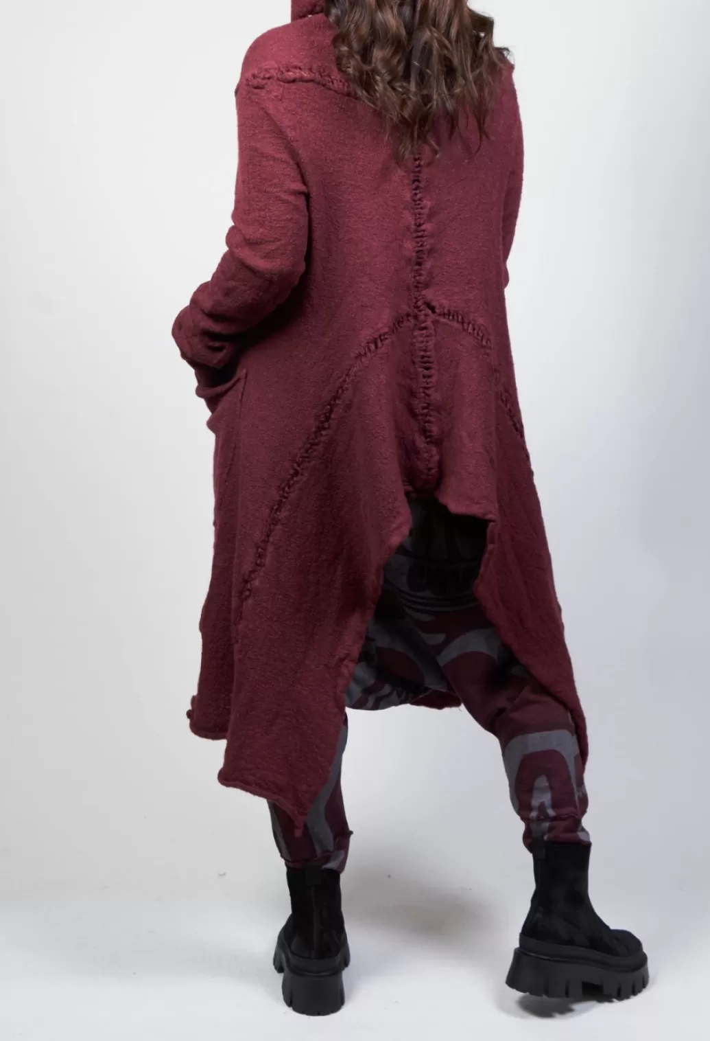 Coats^Rundholz Black Label Long Sleeved Cardigan With Asymmetric Hem In Wine