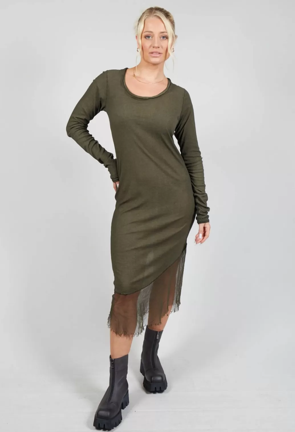 Dresses^Rundholz Dip Long Sleeved Dress With Mesh Lining In Khaki Cloud