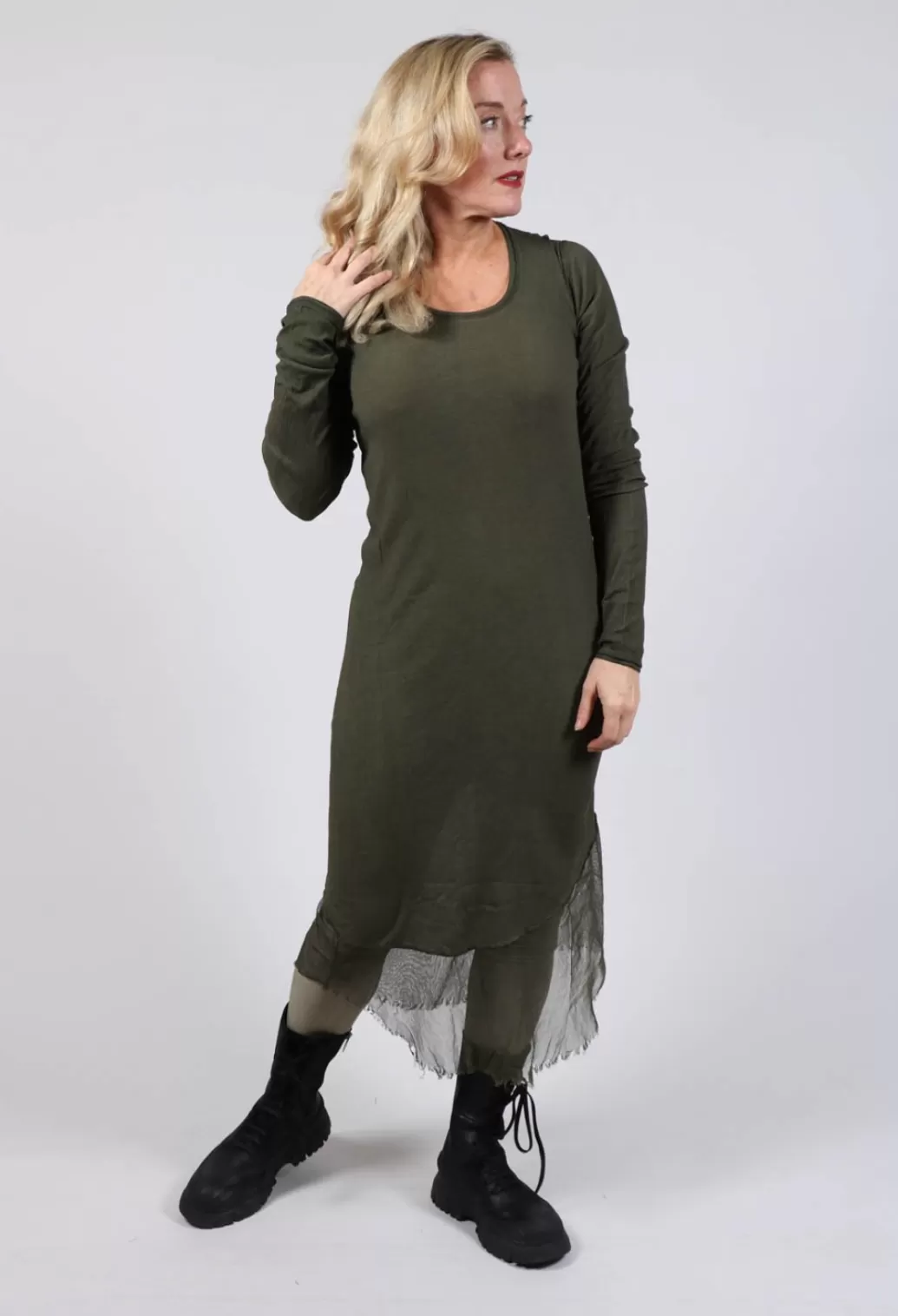 Dresses^Rundholz Dip Long Sleeved Dress With Mesh Lining In Olive Cloud