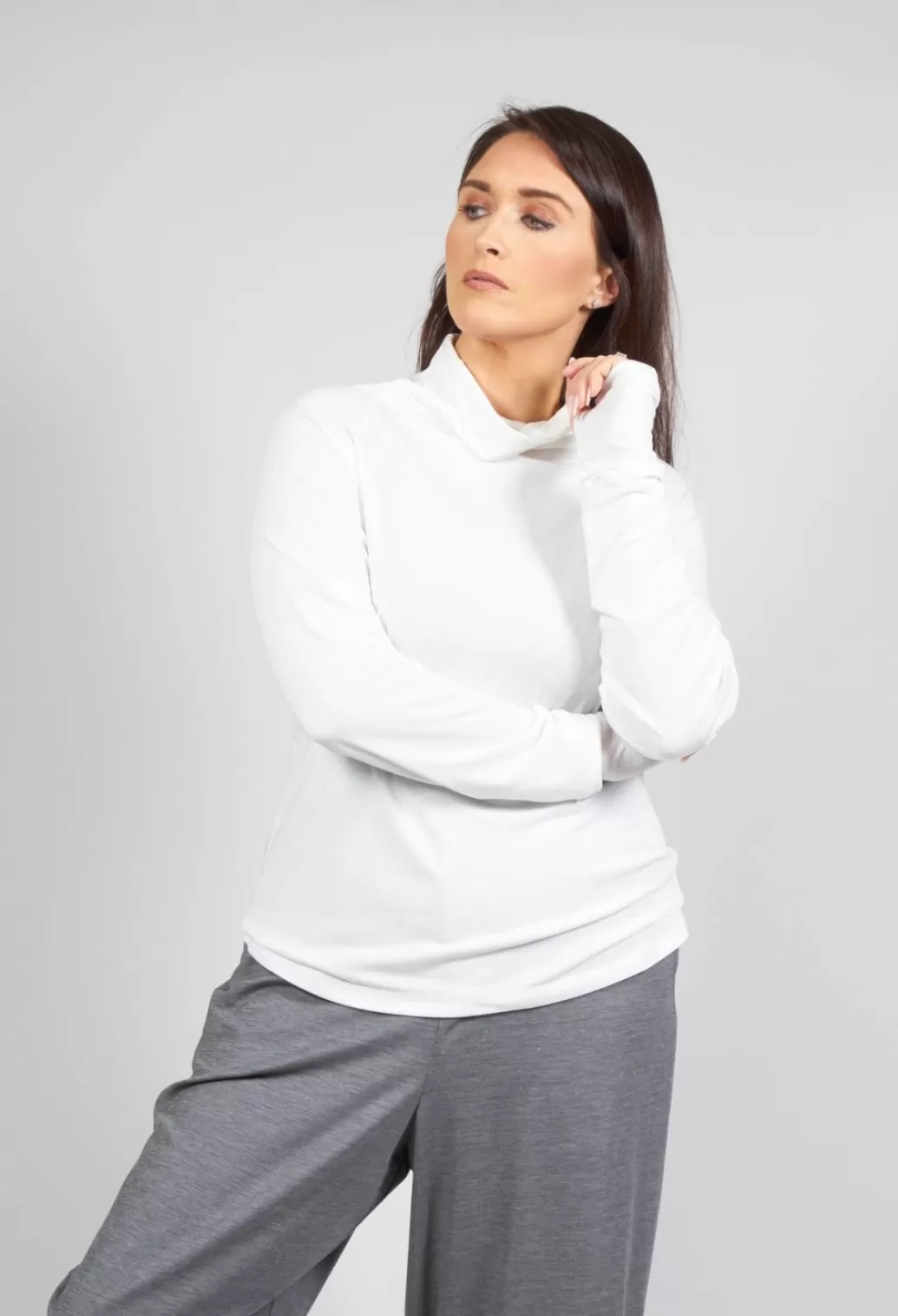 Jumpers^Moyuru Long Sleeved High Neck Jersey Top In White