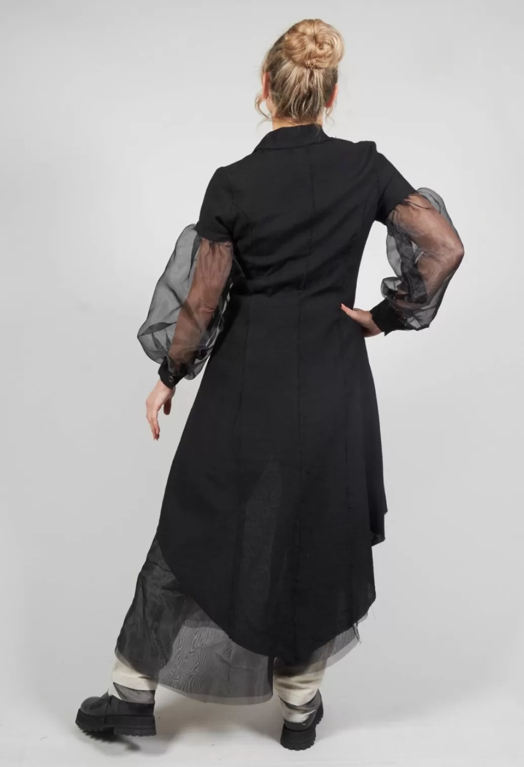 Jackets^Sanctamuerte Longline Coat With Organza Sleeves In Nero