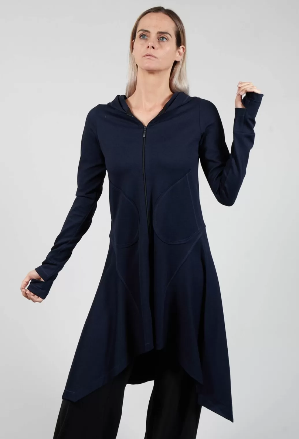 Jackets^Xenia Design Longline Zip Up Jacket In Dark Blue