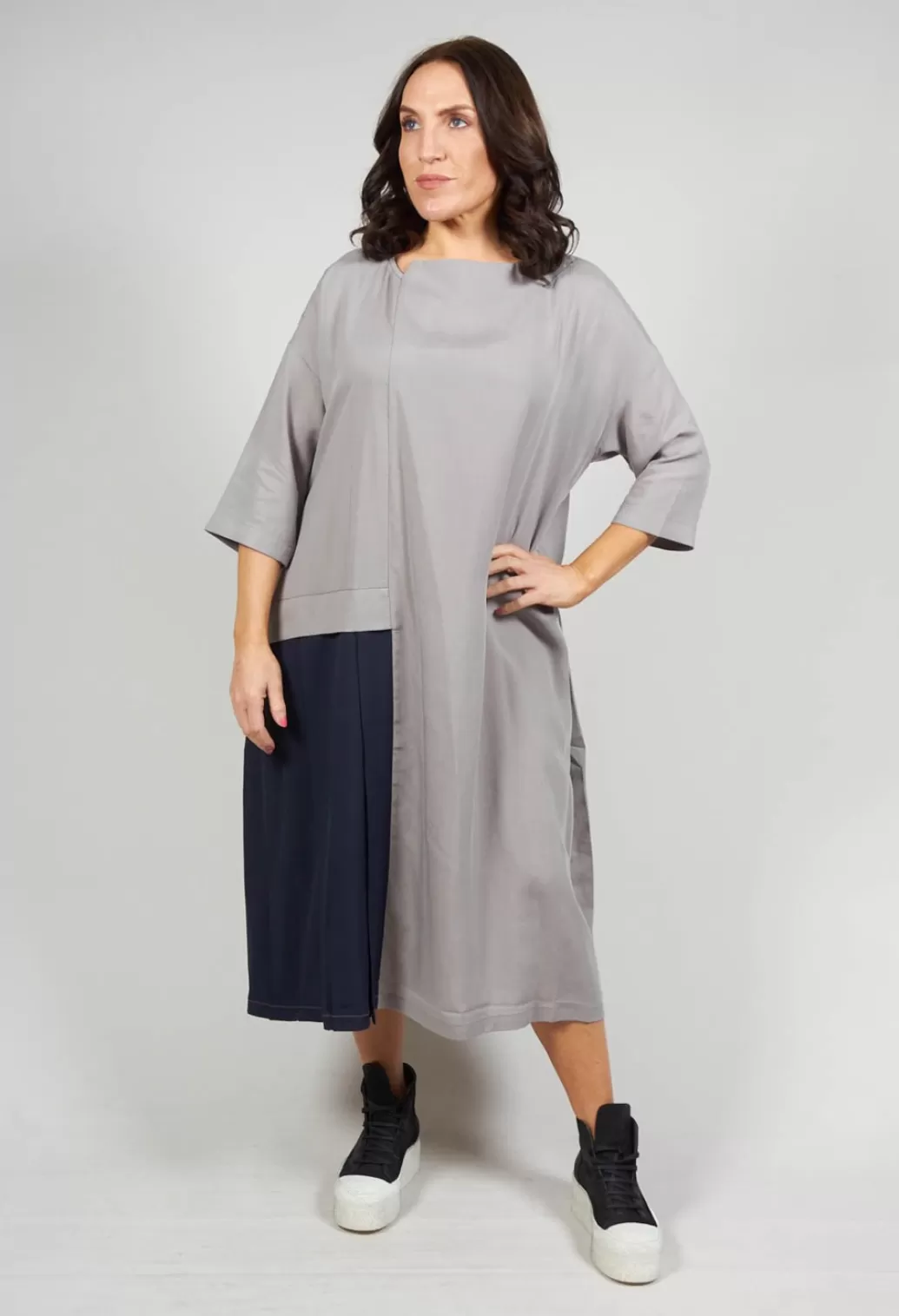Dresses^Moyuru Loose Fit Dress With Off Centre Pleat Detail In Grey And Navy