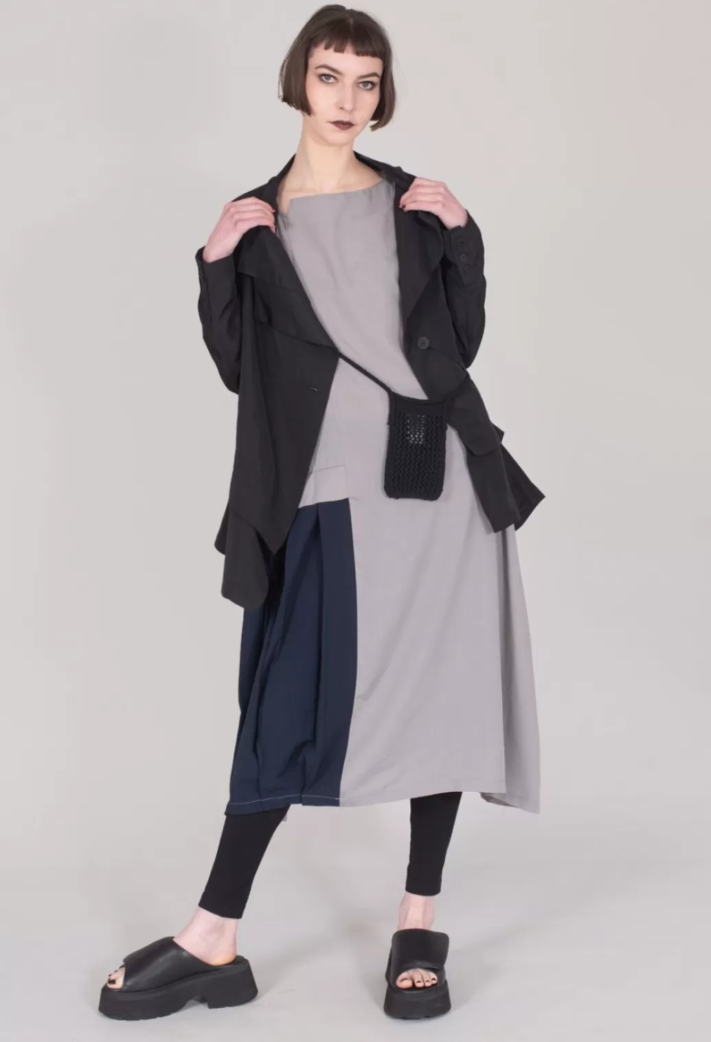 Dresses^Moyuru Loose Fit Dress With Off Centre Pleat Detail In Grey And Navy