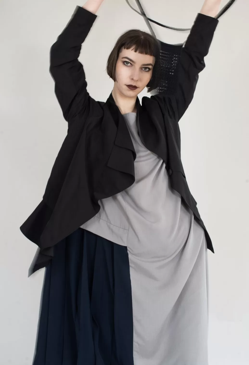 Dresses^Moyuru Loose Fit Dress With Off Centre Pleat Detail In Grey And Navy