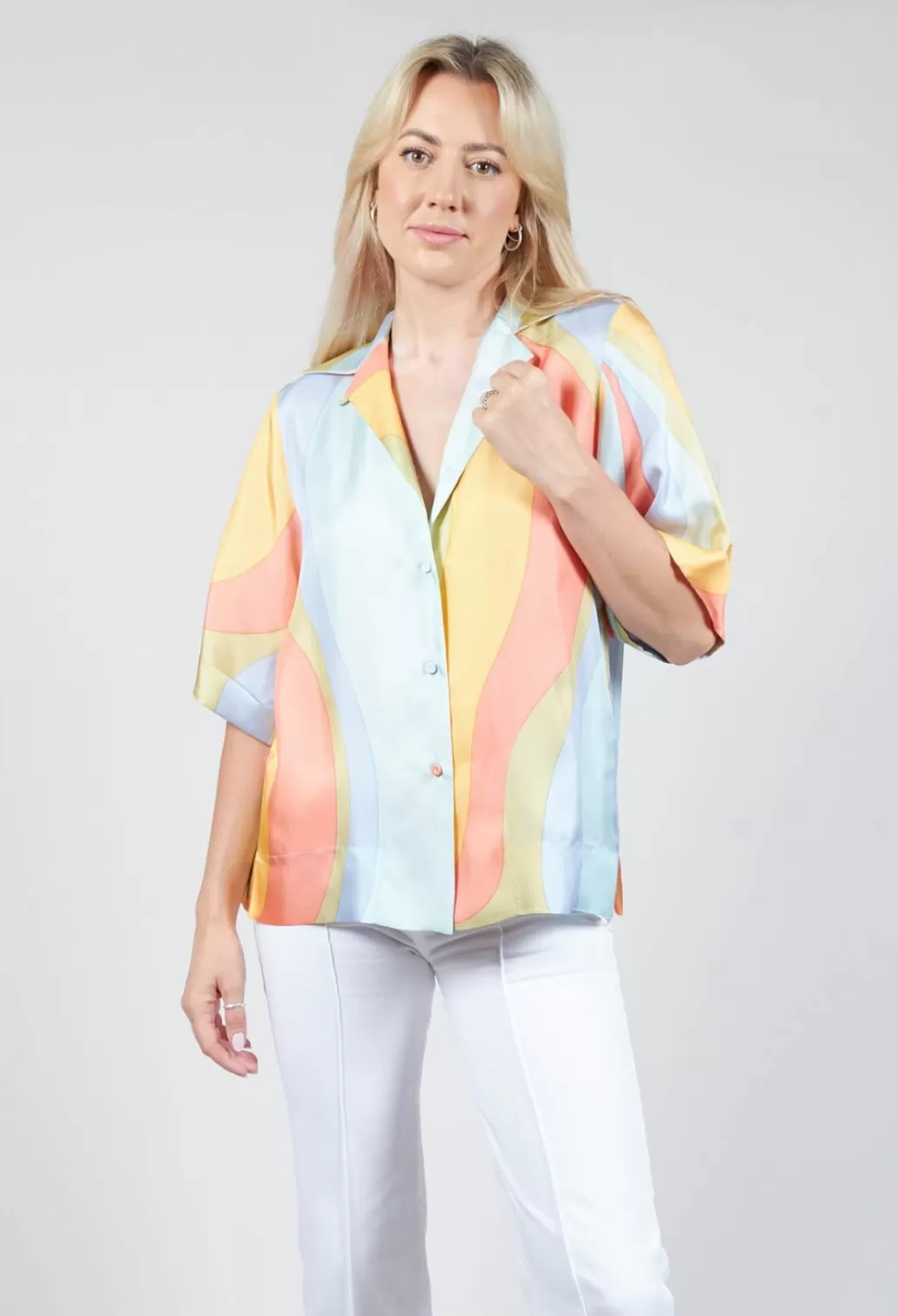 Shirts & Blouses^Beatrice B Loose Silk Blouse In Shades Print