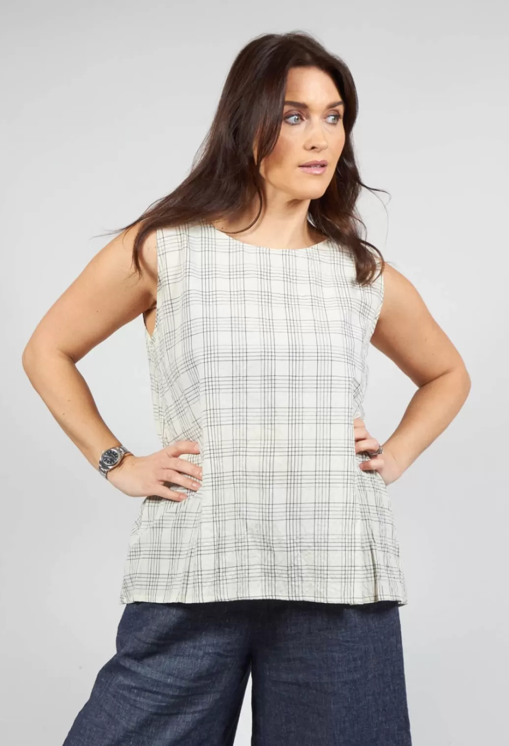 Shirts & Blouses^Mama B Macro G Sleeveless Top In Quadro Nero