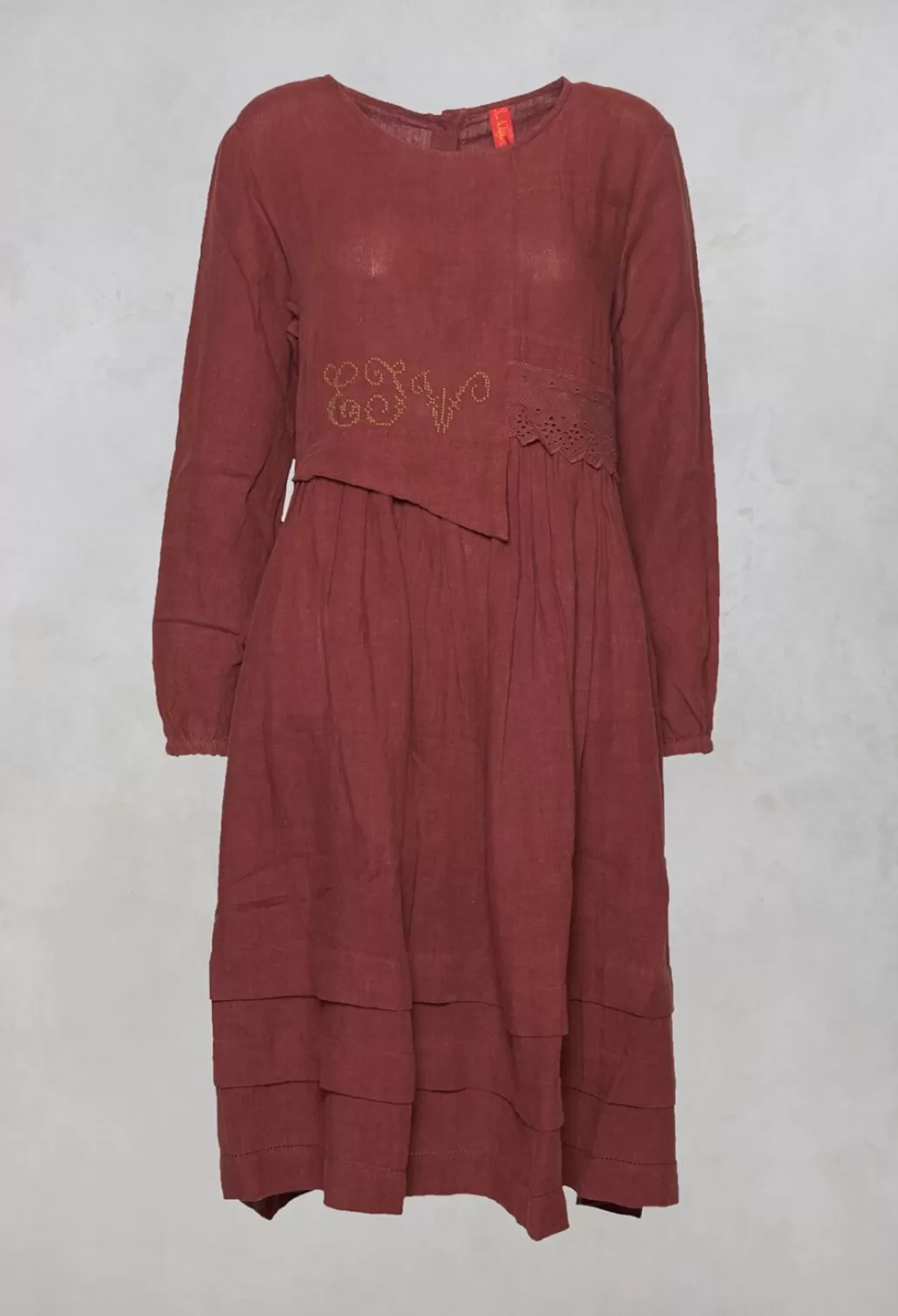 Dresses^Ewa I Walla Maroon Cotton Dress With Emboidery Front Panel Detail