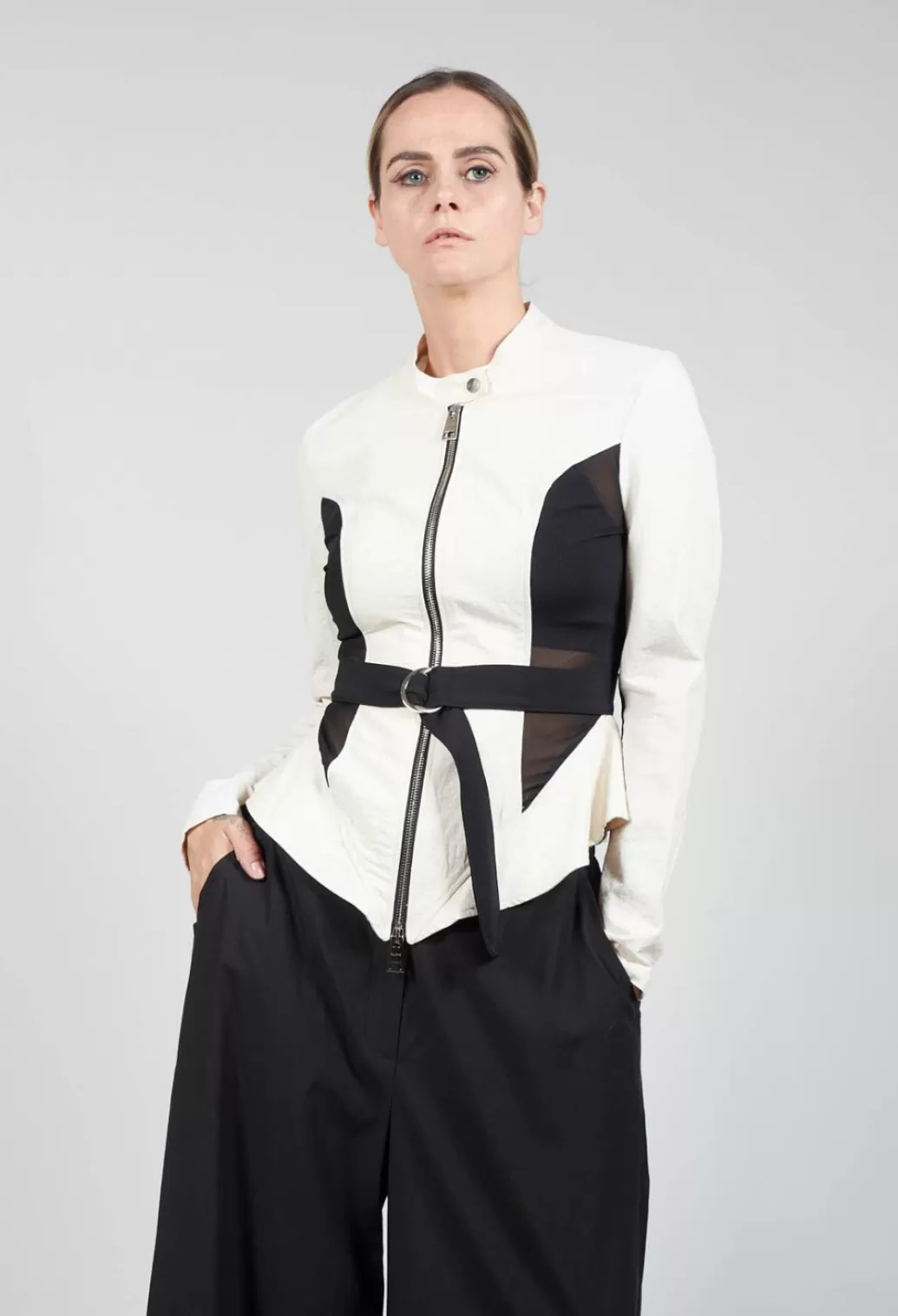 Jackets^La Haine Mesh Panelled Jacket With Belt In Bianco