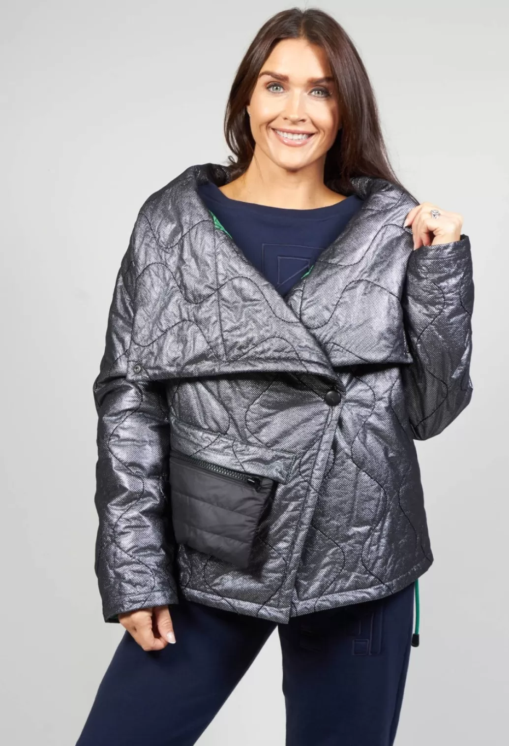 Jackets^Malloni Metallic Puffer Jacket In Ortoclasio Black / Silver