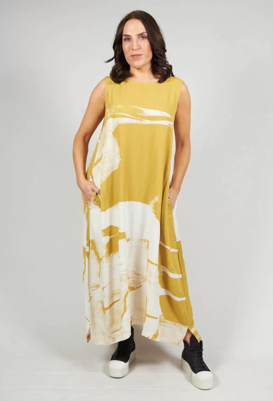 Dresses^Moyuru Midi Dress With Motif In Mustard