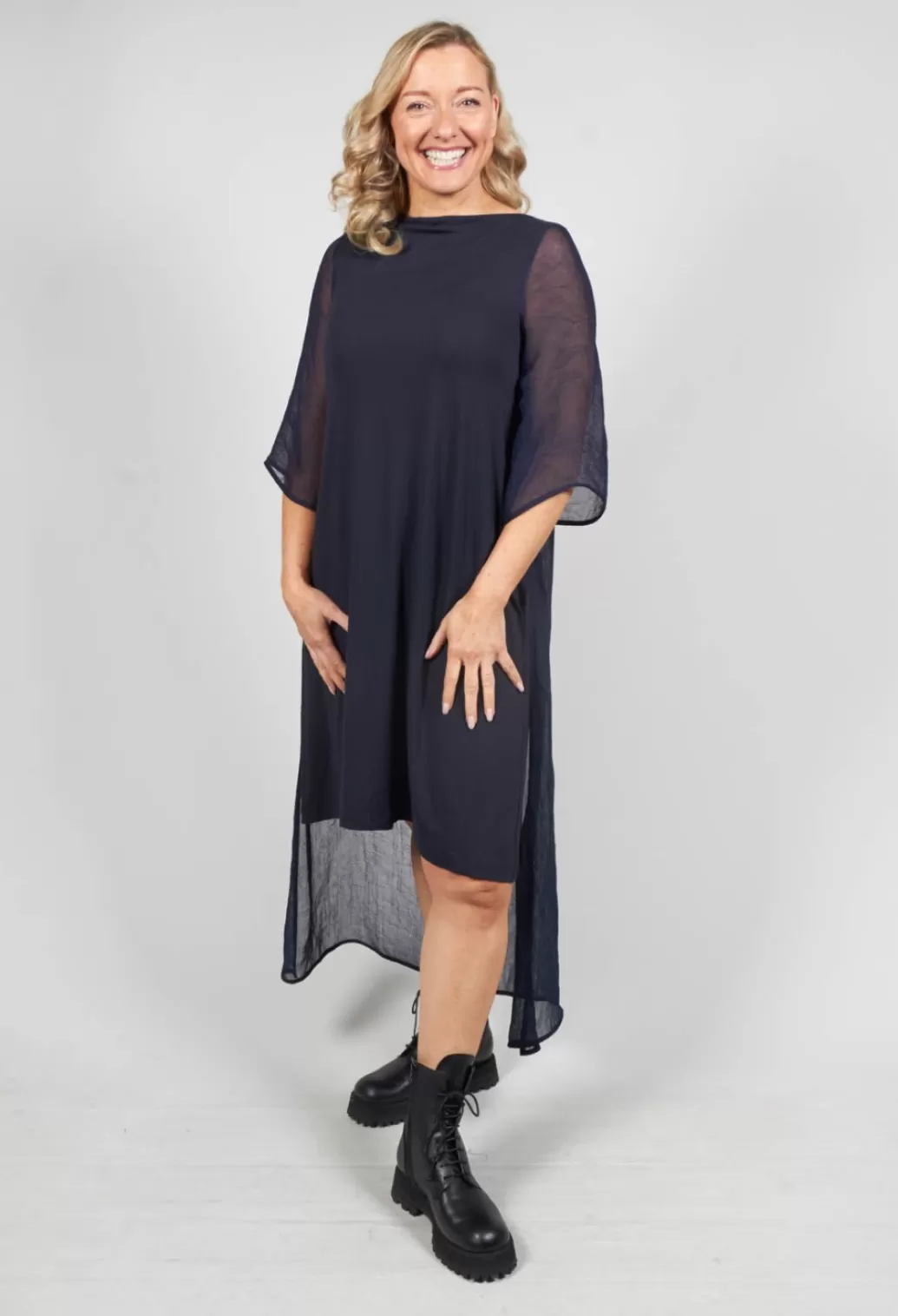 Dresses^Xenia Design Midi Dress With Sheer Panel Back In Dark Blue