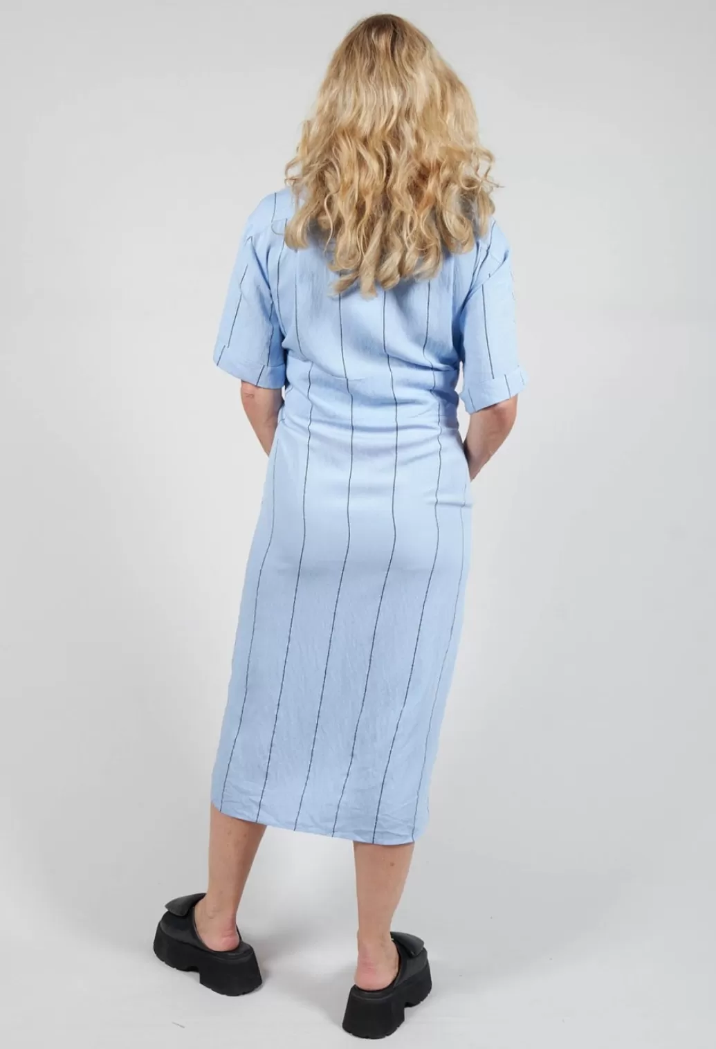 Dresses^Crea Concept Midi Shirt Dress With Tie Over In Blue And Black Stripe