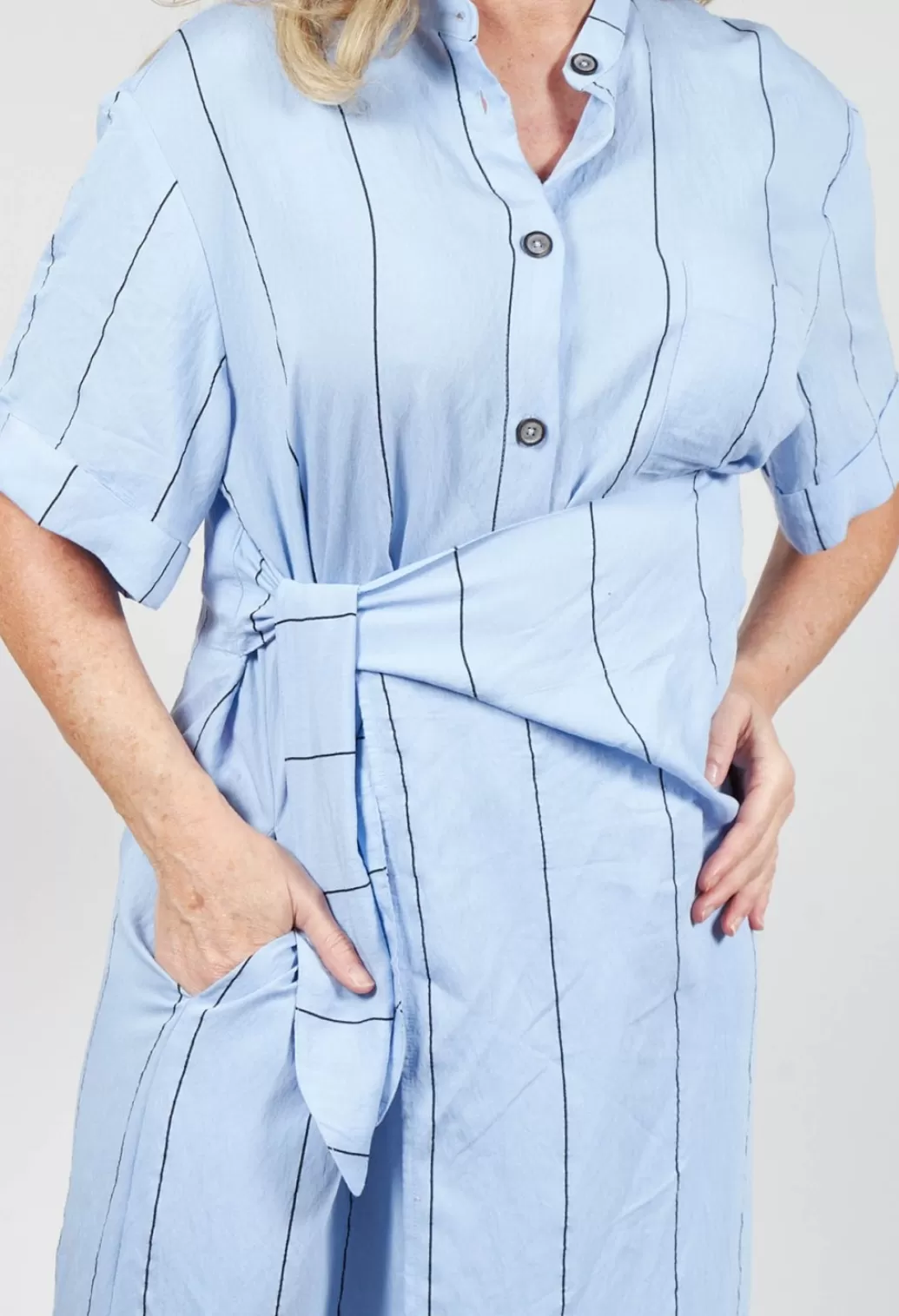 Dresses^Crea Concept Midi Shirt Dress With Tie Over In Blue And Black Stripe