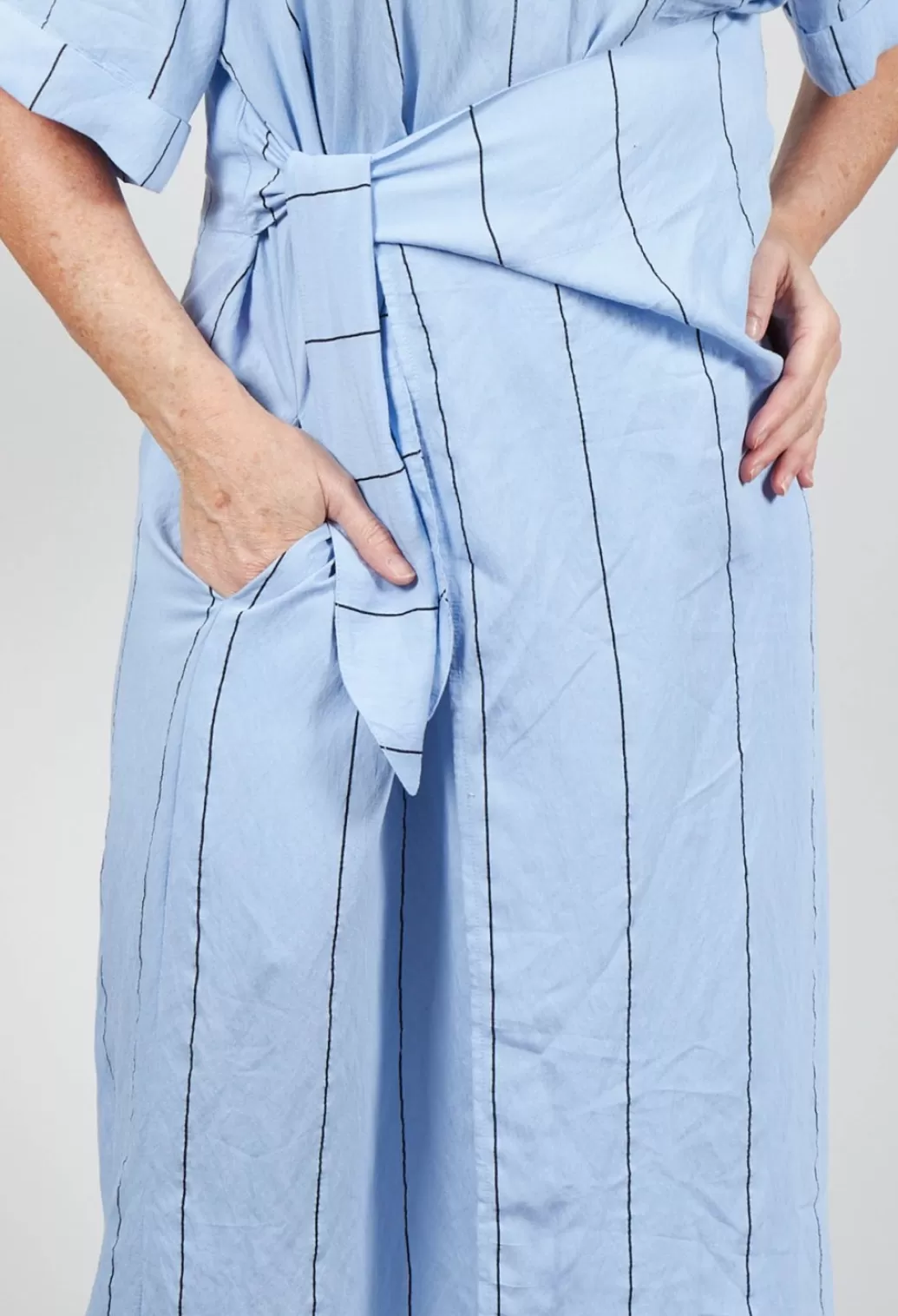 Dresses^Crea Concept Midi Shirt Dress With Tie Over In Blue And Black Stripe