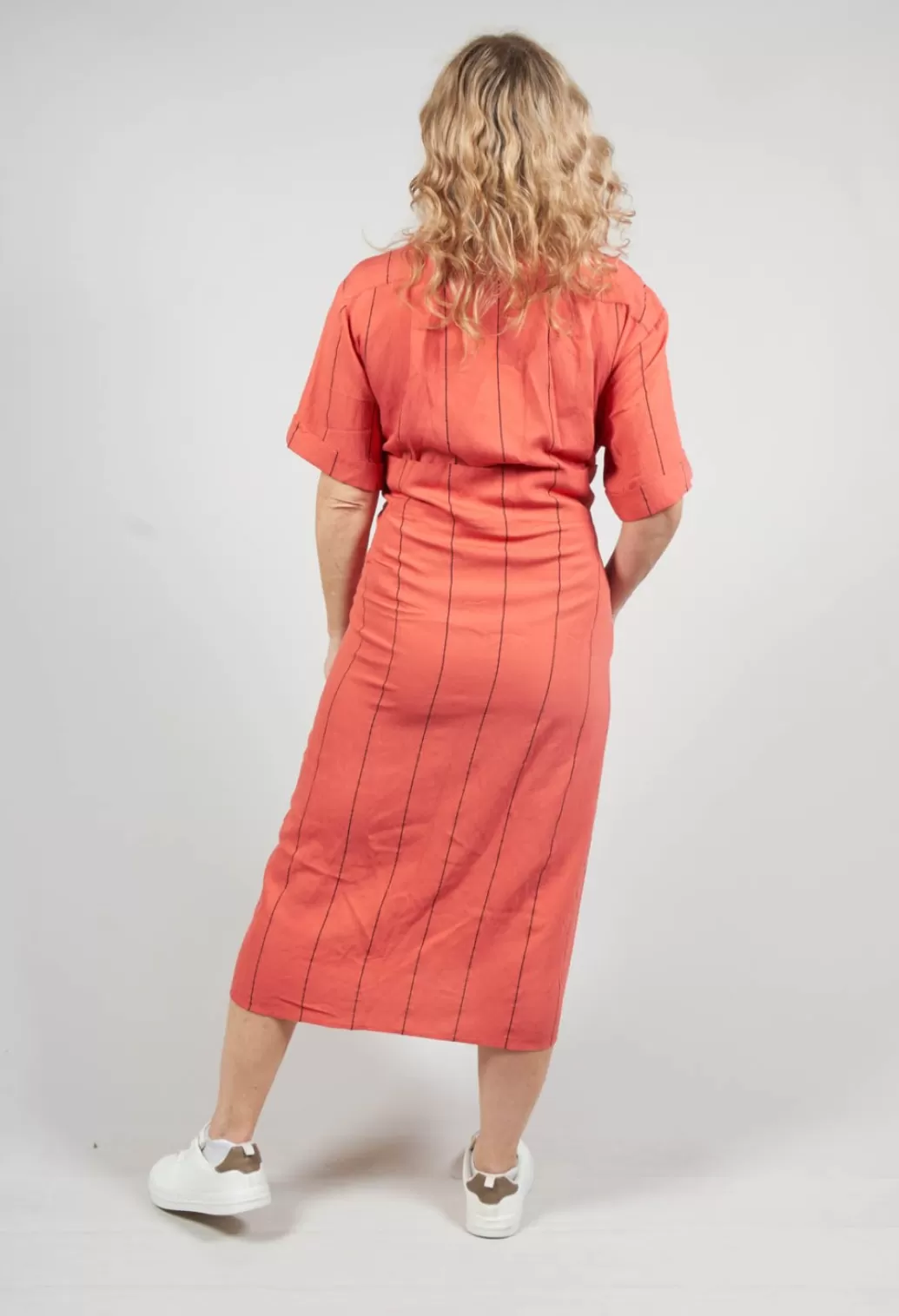 Dresses^Crea Concept Midi Shirt Dress With Tie Over In Coral And Black Stripe