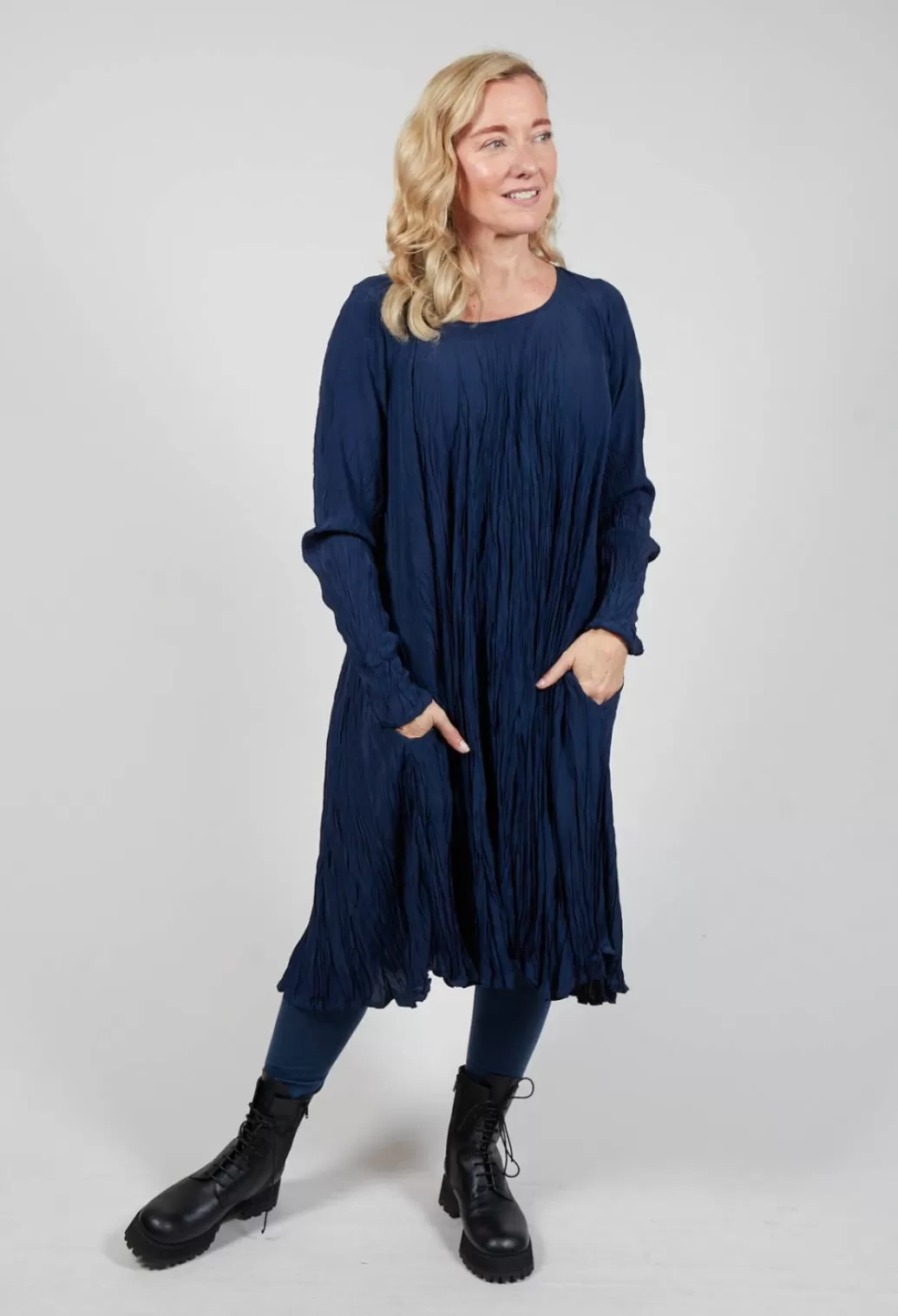 Dresses^Privatsachen Naturgeid Crusched Dress In Sehnen Navy