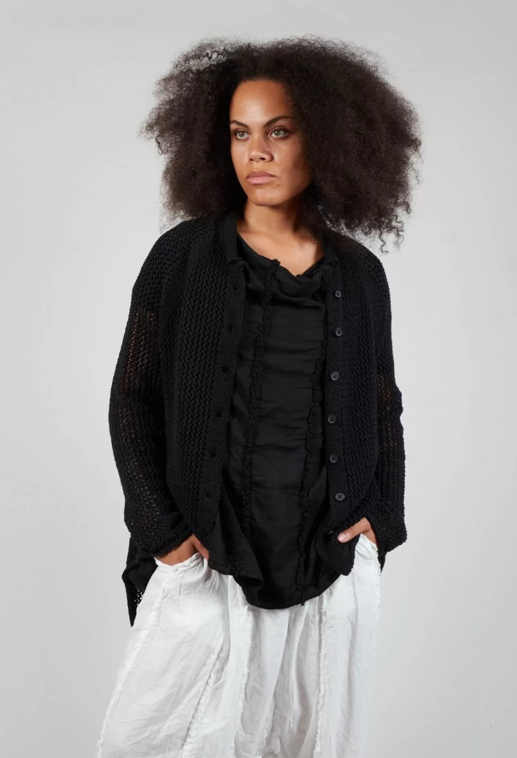 Cardigans^Rundholz Black Label Open Weave Cardigan With High Low Hem In Black